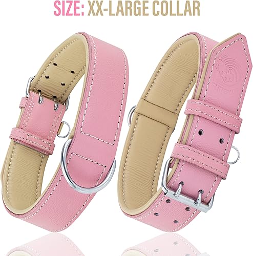 Miniatura 3 de Riparo - Collar de perro de cuero genuino rosa resistente K-9 ajustable (grande, rosa)