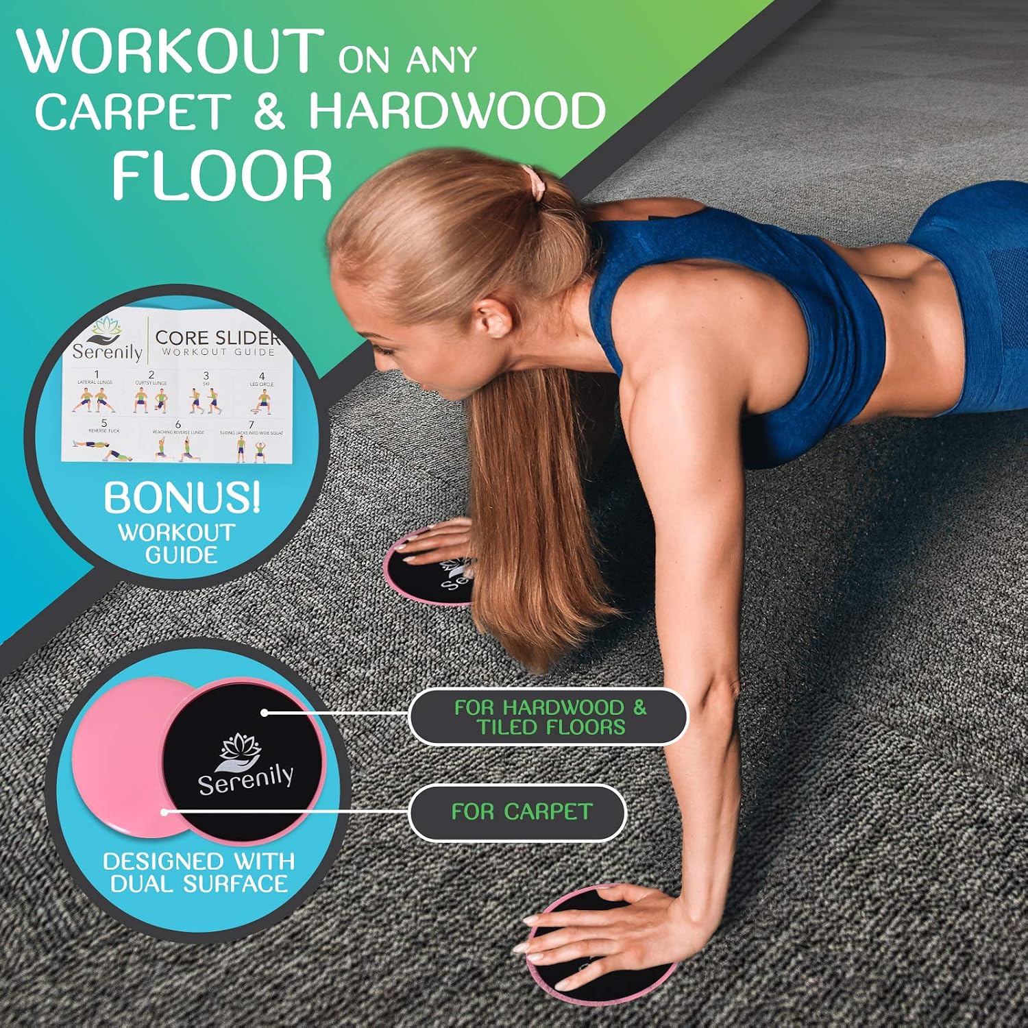 Sliders for Working Out - Core Exercise Sliders, 2 Dual Sided Gliding Discs For All Floors With Carry Bag & Workout Guide. Abs & Full-Body Fitness Equipment - Compact Slider Set For Home Gym