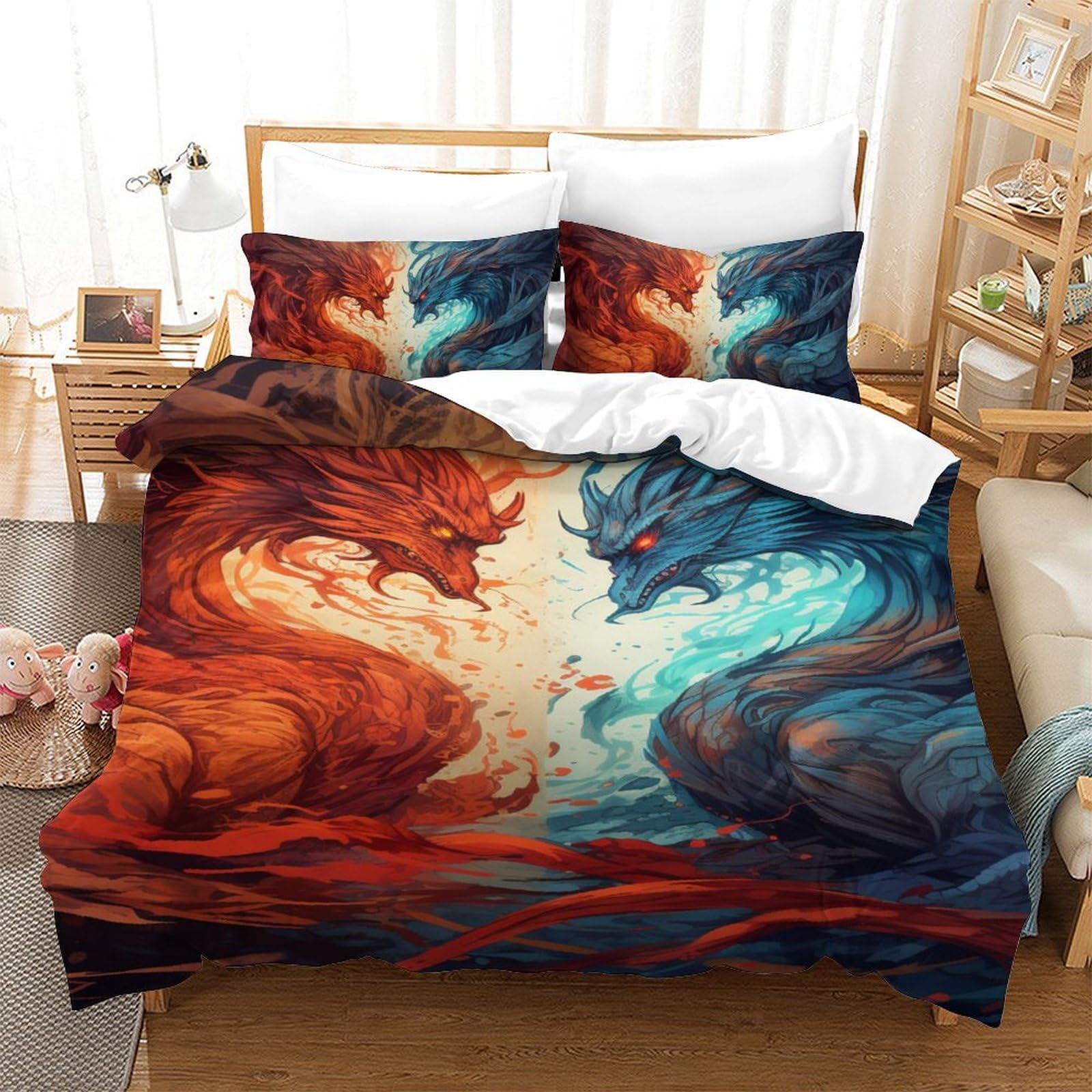 Parure de lit dragon 3D le cadeau idéal en microfibre 140x200 pour anniversaire d'enfant
