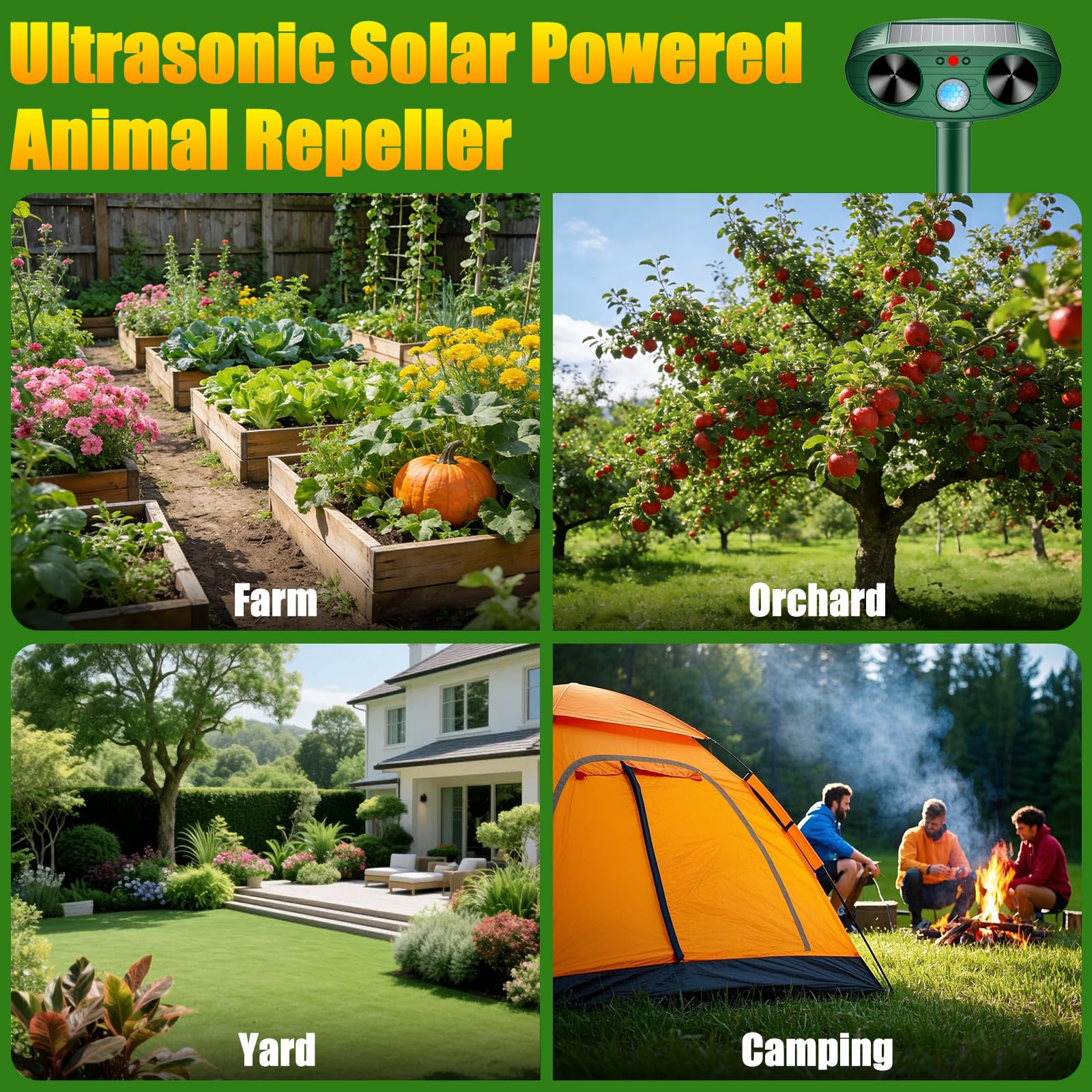 2026 Upgraded Solar Ultraschall Tiervertreiber Outdoor, Katzenschreck Wasserdicht, Hirschabwehrgeräte mit Bewegungsmelder Blitzlicht, Eichhörnchen Abwehr Waschbär Abschreckung für Hof