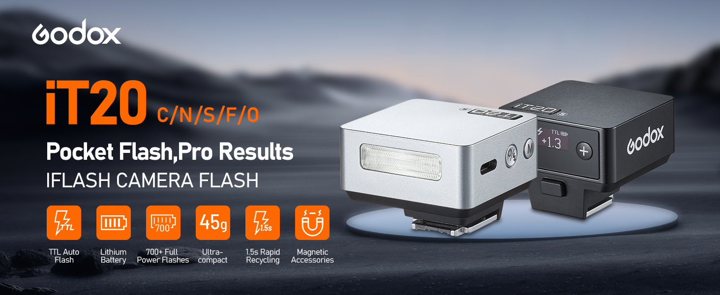 Flash Godox IT20S TTL Per Sony – Mini 45g, USB-C, Batteria 700 Flash, Diffusore Magnetico E Filtri Colorati