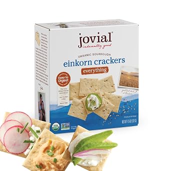 Jovial Organic Sourdough Einkorn Everything Crackers - Sourdough Crackers for Cheese Platter ، Made with Einkorn ، USDA Organic ، Non-GMO - 4.5 Oz