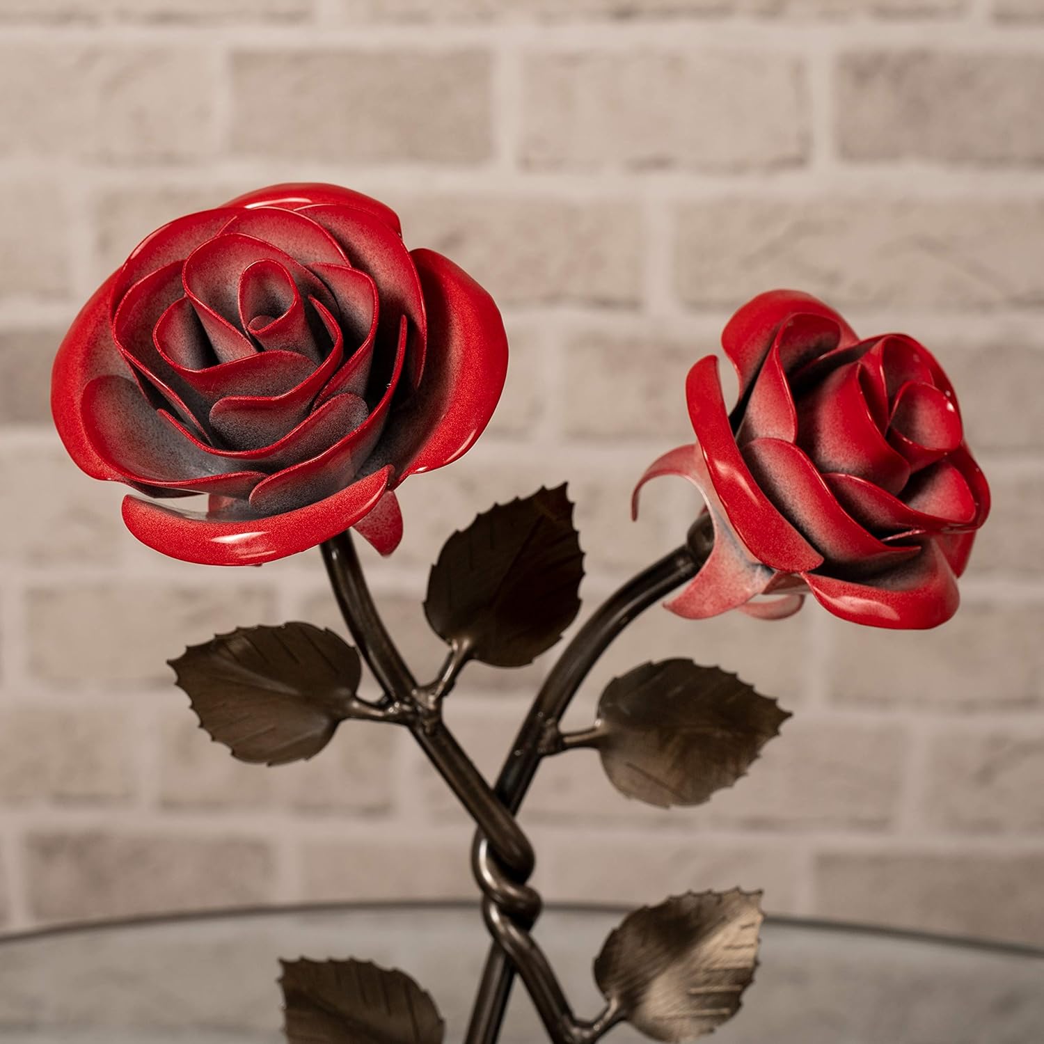 Hand-Forged Wrought Iron Double Red Metal Rose with Twist - Iron Anniversary gift