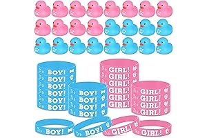 48 Pieces Gender Reveal Party Favors - 24 Silicone Wristbands, 24 Pink Blue Rubber Ducks
