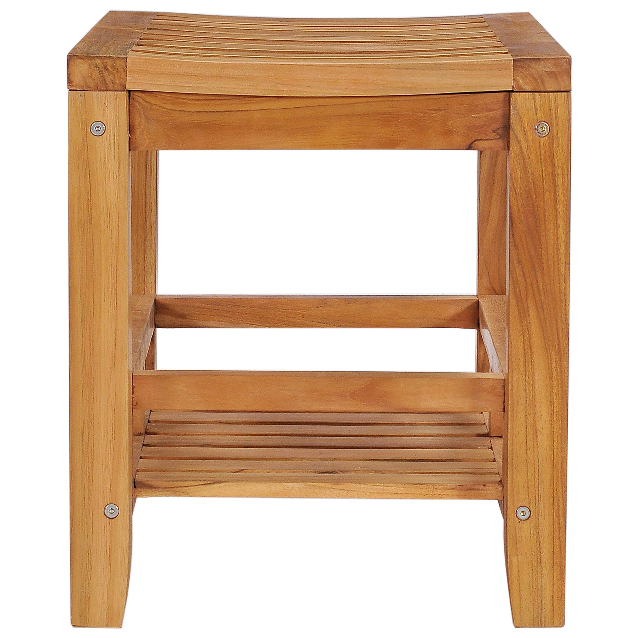 Taburete De Baño De Teca Maciza 51x51x40,5 Cm - Hecho A Mano, Resistente A La Humedad, Ideal Interior Y Exterior
