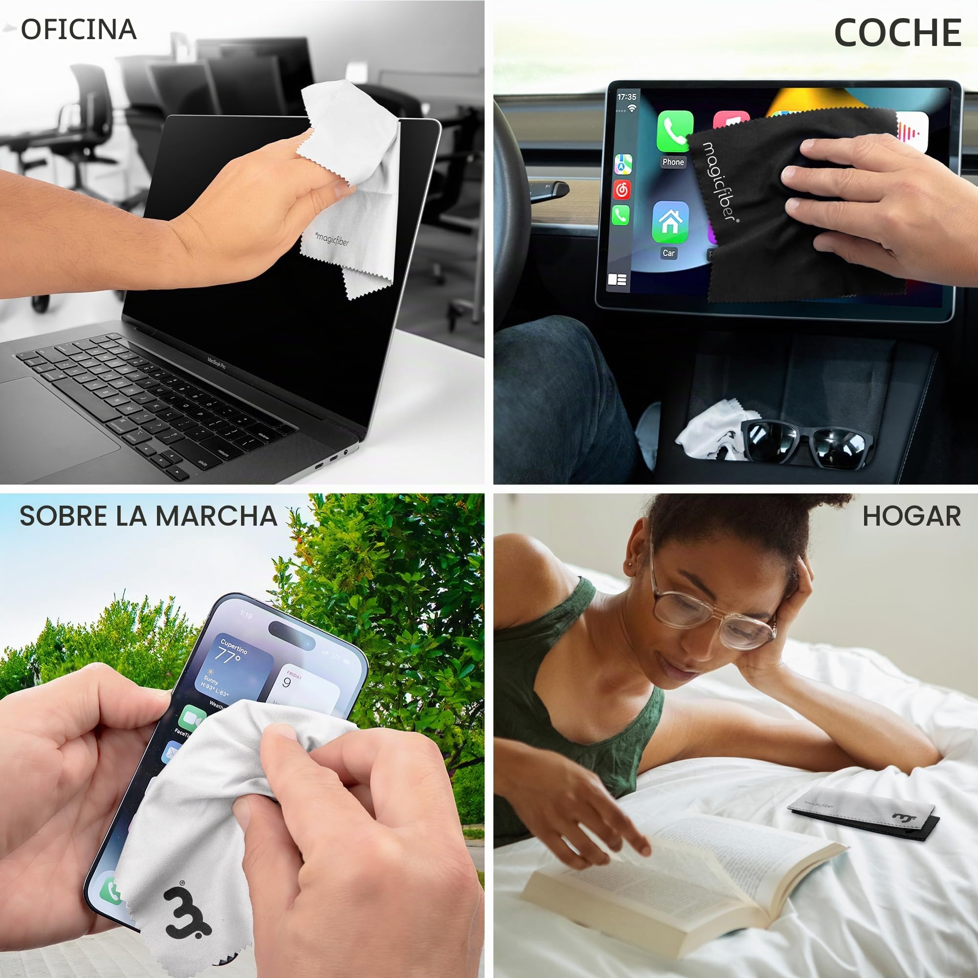 Paños de Limpieza de Microfibra MagicFiber - para Todas Las Pantallas LCD, tabletas, Objetivos y Otras Superficies sensibles (5 Negros y 1 Gris 15,2 x 17,8 cm)