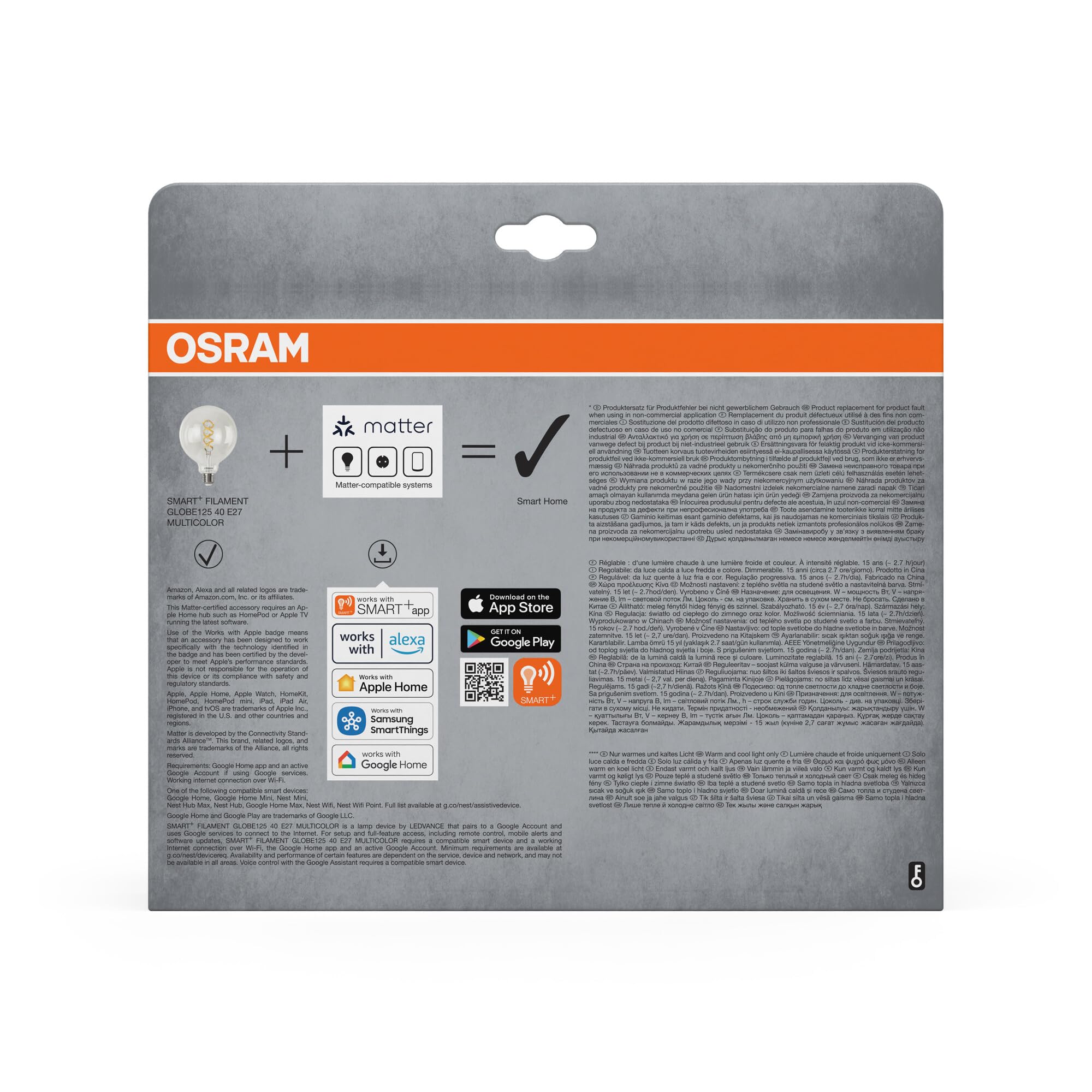 OSRAM SMART+ RGB lampa Globe, Matter przez Wi-Fi, 2 szt., E27, 5W, 16 mln kolorów, 2700–6500K, współpracuje z Alexa, Google, Apple