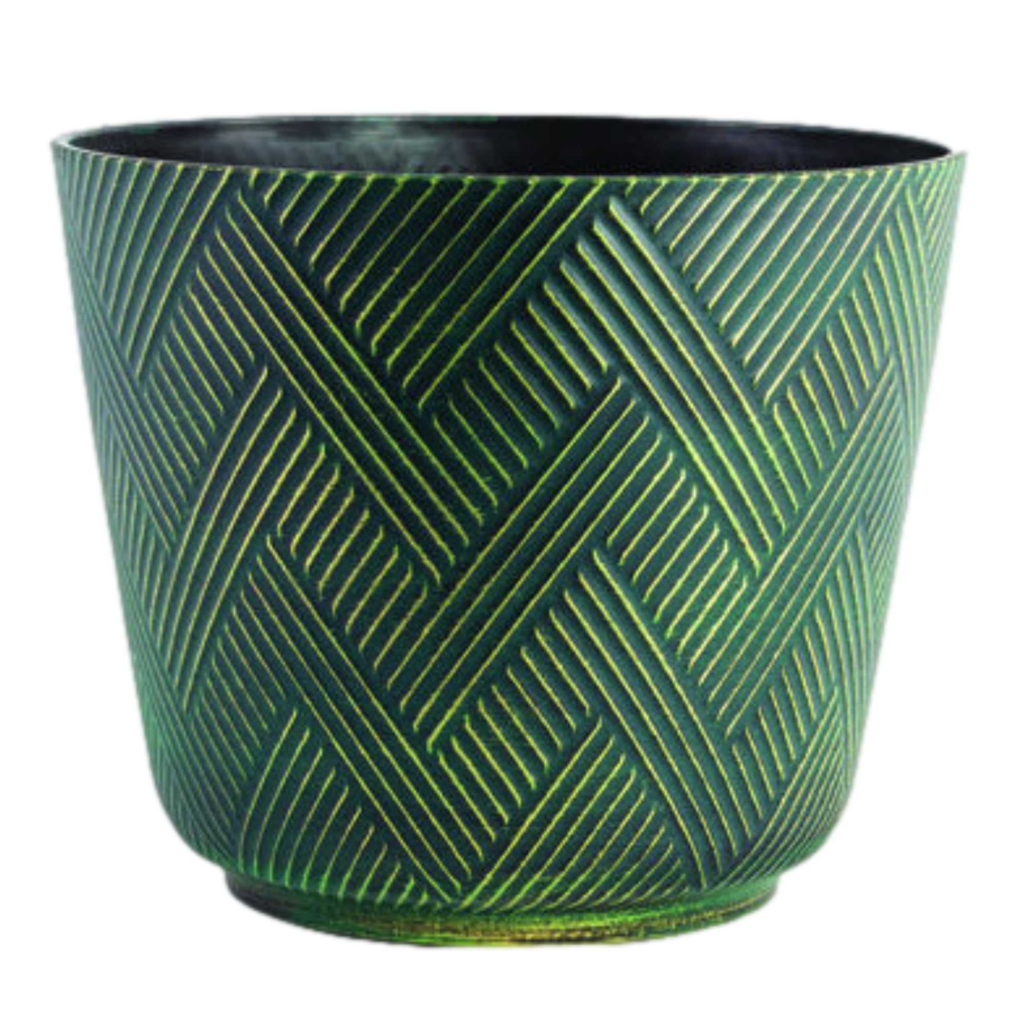 Fyne-Finds Round Plastic Green 30cm, 12inch Plant Pot Indoor Outdoor Weatherproof Chevron Pattern Garden Flower Planter (1)