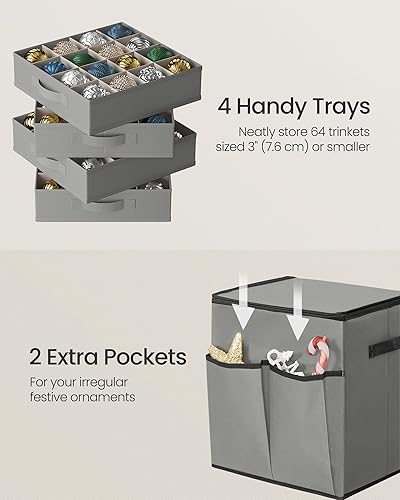 Miniatura 36 de SONGMICS Caja de almacenamiento de adornos de Navidad, con lateral abierto, contenedor de almacenamiento de Navidad apilable con tapa, 4 bandejas