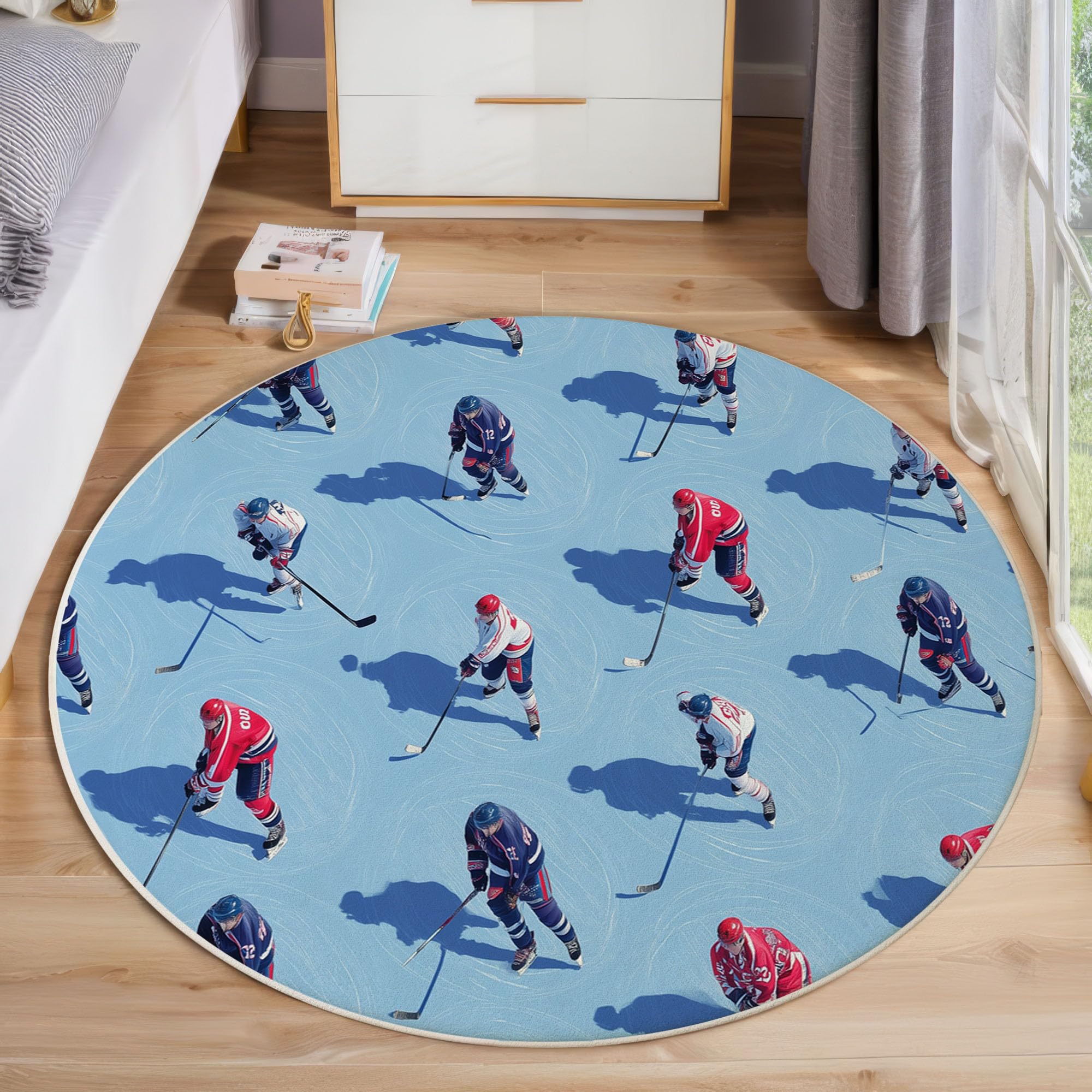 Tapis moquette ronds lavables bleu marine 160 cm hockey anti-glisse
