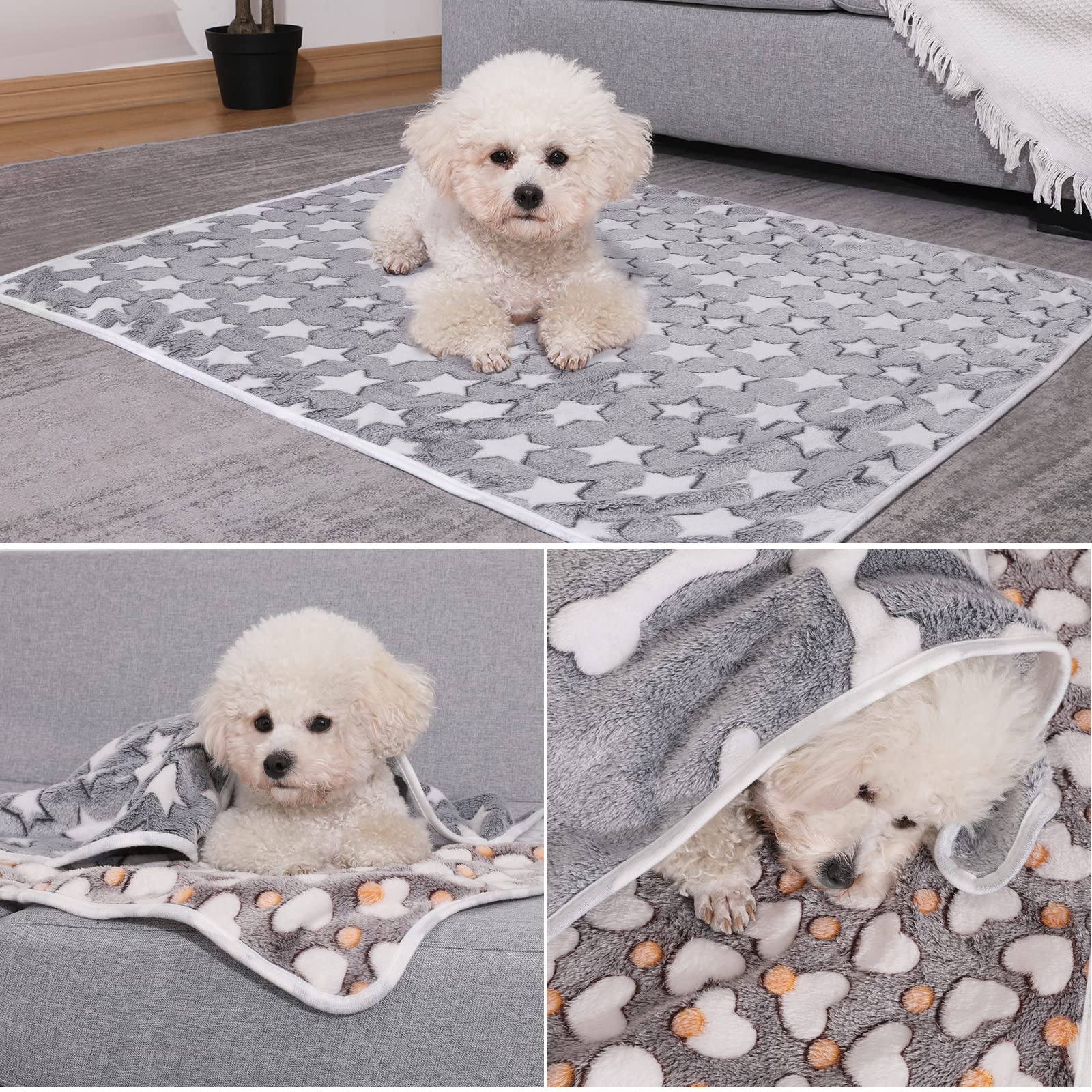 Demigeat Hondendeken, kattendeken, wasbaar en wollig, 3 stuks, zachte warme fleece, huisdierdeken voor kleine middelgrote honden en katten, huisdierdeken, slaapmat voor bank, bed, grijze hond, 104 x