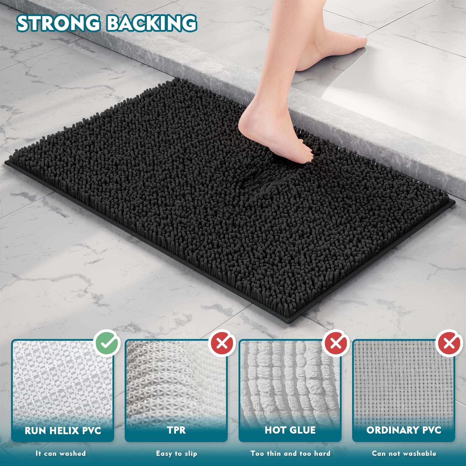 RUN HELIX Set di tappeti da bagno neri 3 pezzi