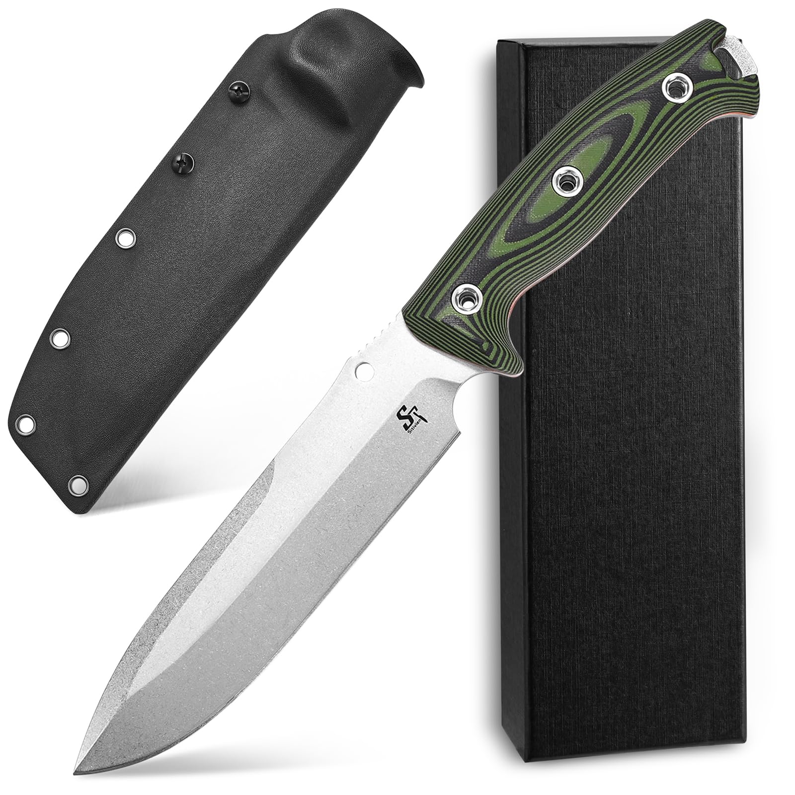 Sitivien ST11 Fixed Blade Knife DC53 Stonewashed Steel Blade Double Color G10 Handle Full Tang Knife for Outdoor Camping Hiking Hunting Fishing(Silver)