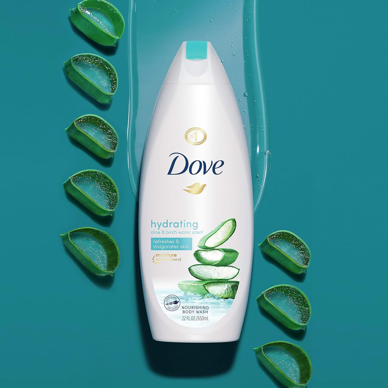 Dove Body Wash 100% Gentle Cleansers, Sulfate Free Hydrating Aloe and Birch Bodywash Gives You Softer, Smoother Skin After Just One Shower, 22 Fl Oz (Pack of 4)