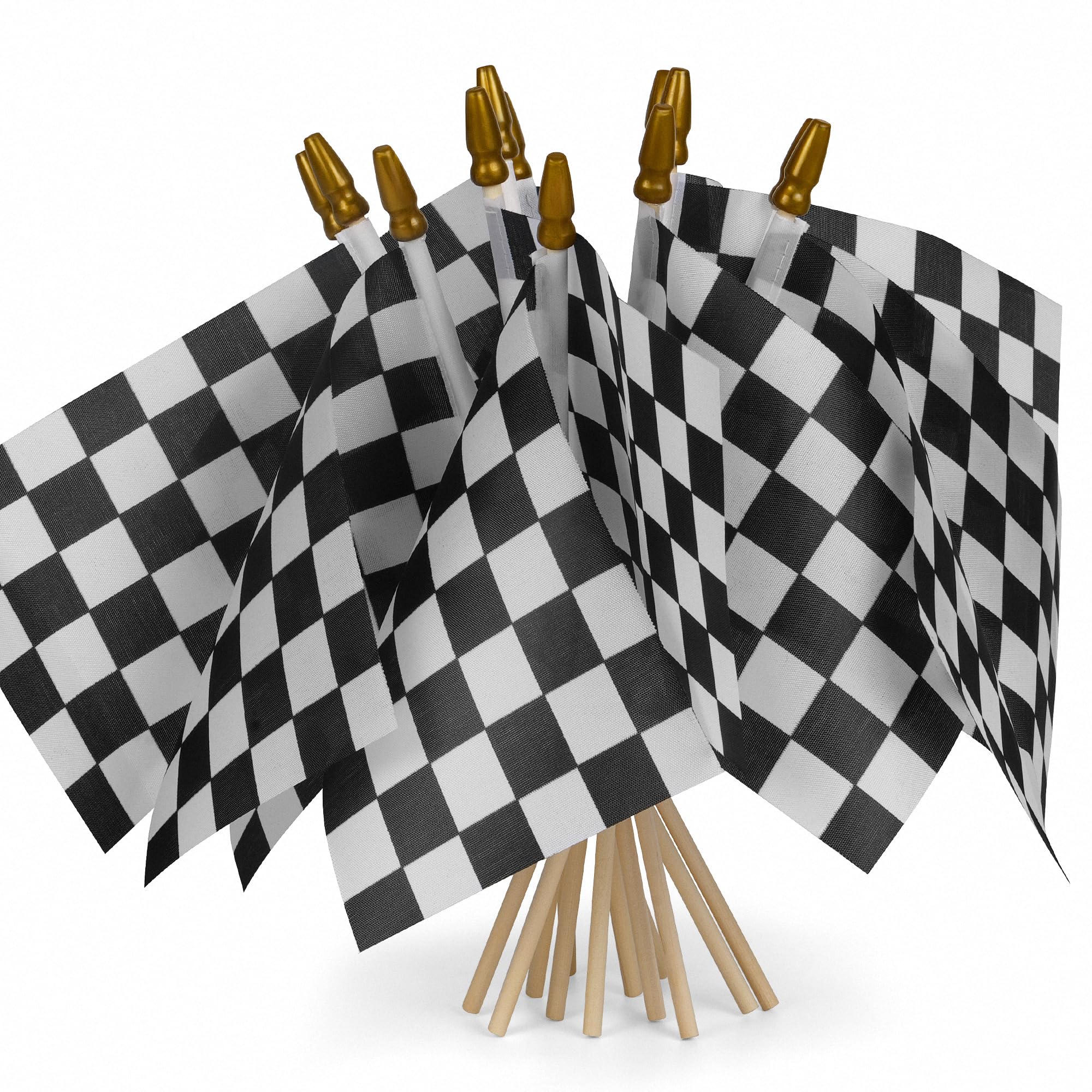 HOOSUN 12 Pack Checkered Flag On Sticks,6"x4" Flags For Race Car Birthday Party Supplies,Double Sided Print Racing Stick Flag Race Cars Party Decorations,Black White Checkered Mini Flags for Room