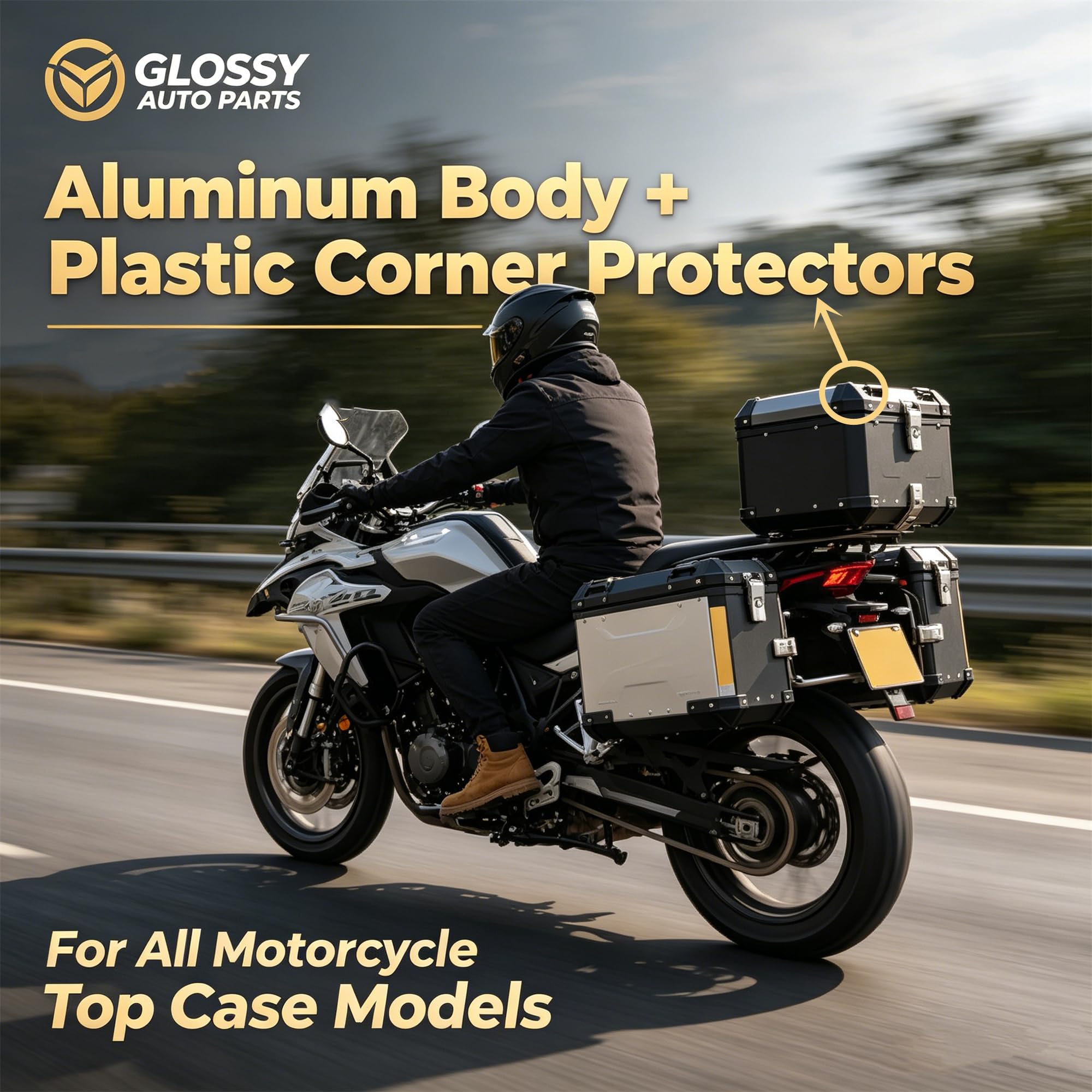 Silberner 65L Motorradkoffer, Aluminium wasserdichte Universal Motorradkoffer für Motorrad Gepäckbox mit Sicherheitsschloss zur Aufbewahrung von Helmen