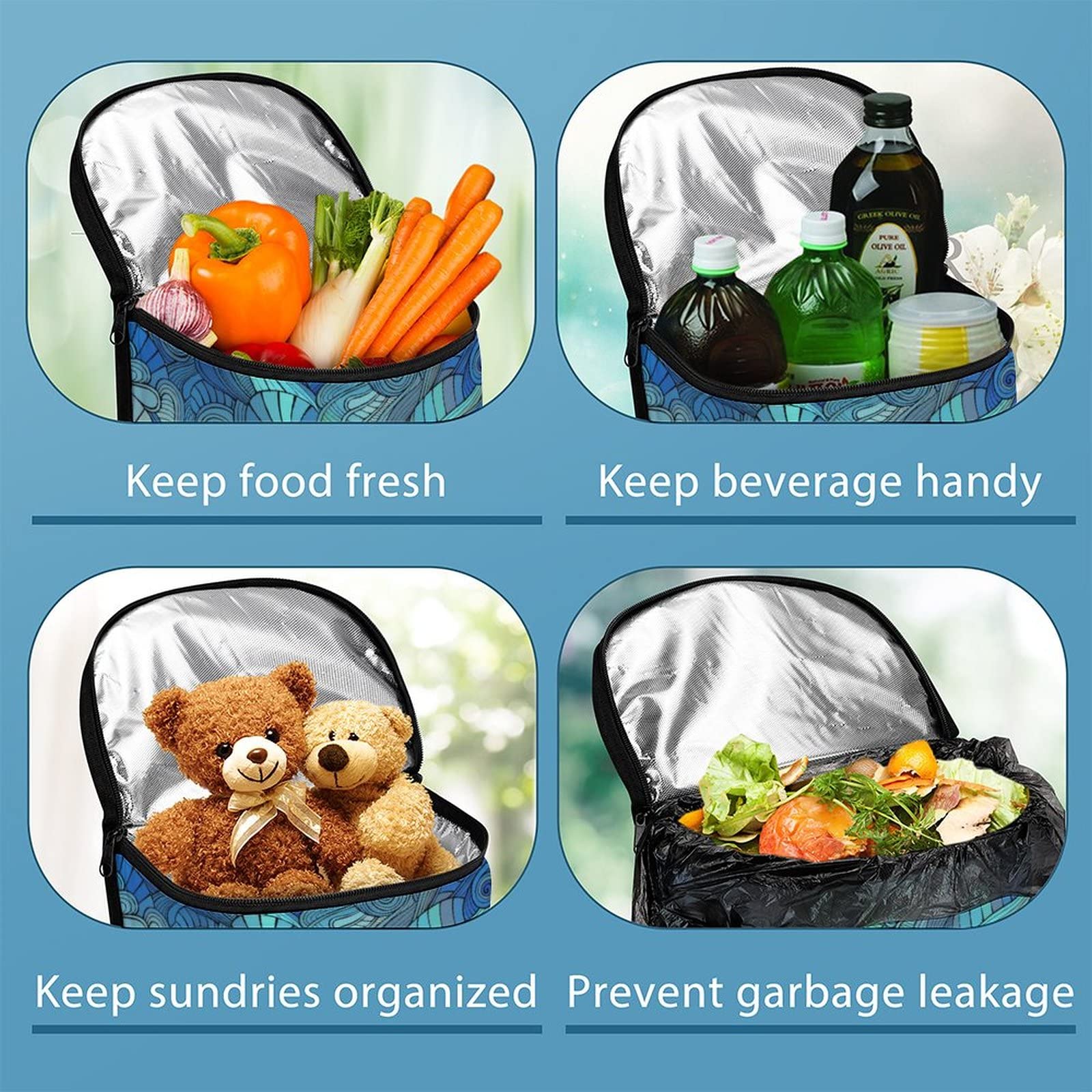 NiuKom Car Trash Can With Lid - Leakproof Hanging Garbage Bag, Sugar Skull Design, 8.1x6.1x10.8 In