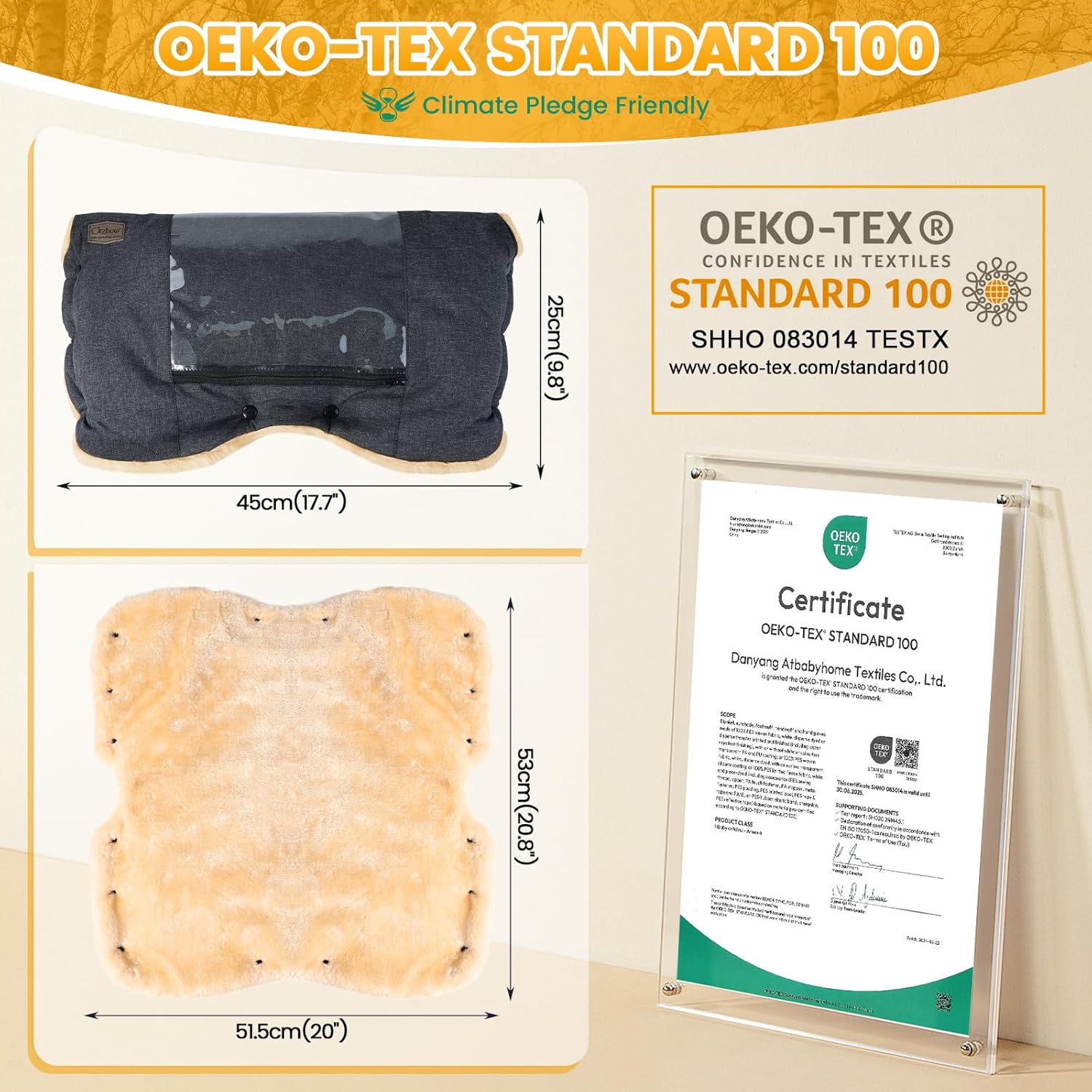 Orzbow Faux Sheepskin Stroller Gloves with Phone Pockets, Winter Extra Thick Mittens for Baby Stroller, Cozy & Warm, Anti-freeze Hand Muff Easily Attaches to Stroller for Parents Caregivers, Dark Gray