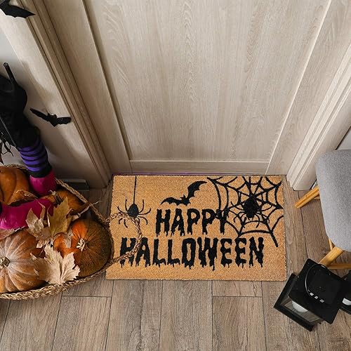 Miniatura 4 de AnyDesign Felpudo de fibra de coco natural para exteriores, tapete antideslizante para puerta de entrada de Halloween, puerta de entrada, baño,