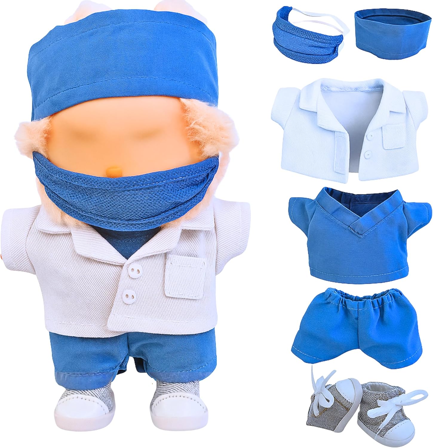 Livvie Doctor Outfit for Labubu Doll - Cute Scrubs Nurse Outfits Compatible with 17cm Labubu - Includes Lab Coat, Cap, Mask, Scrubs, Shoes (Doctor Outfit)