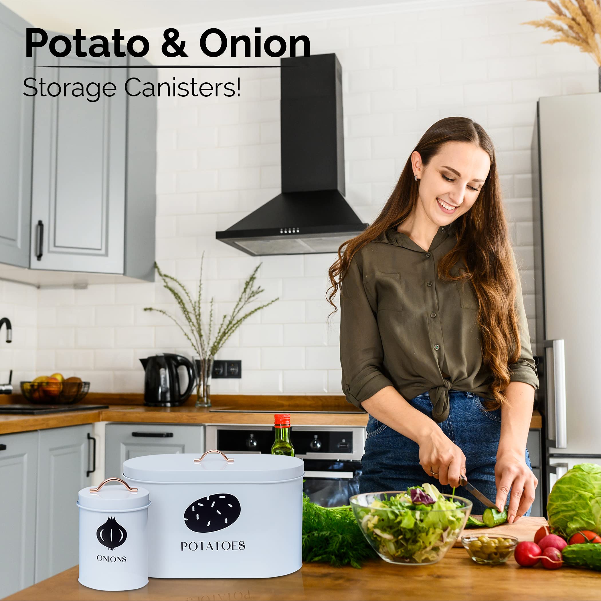 Buy Potato and Onion Storage Canisters Premium Metal Potato and Onion