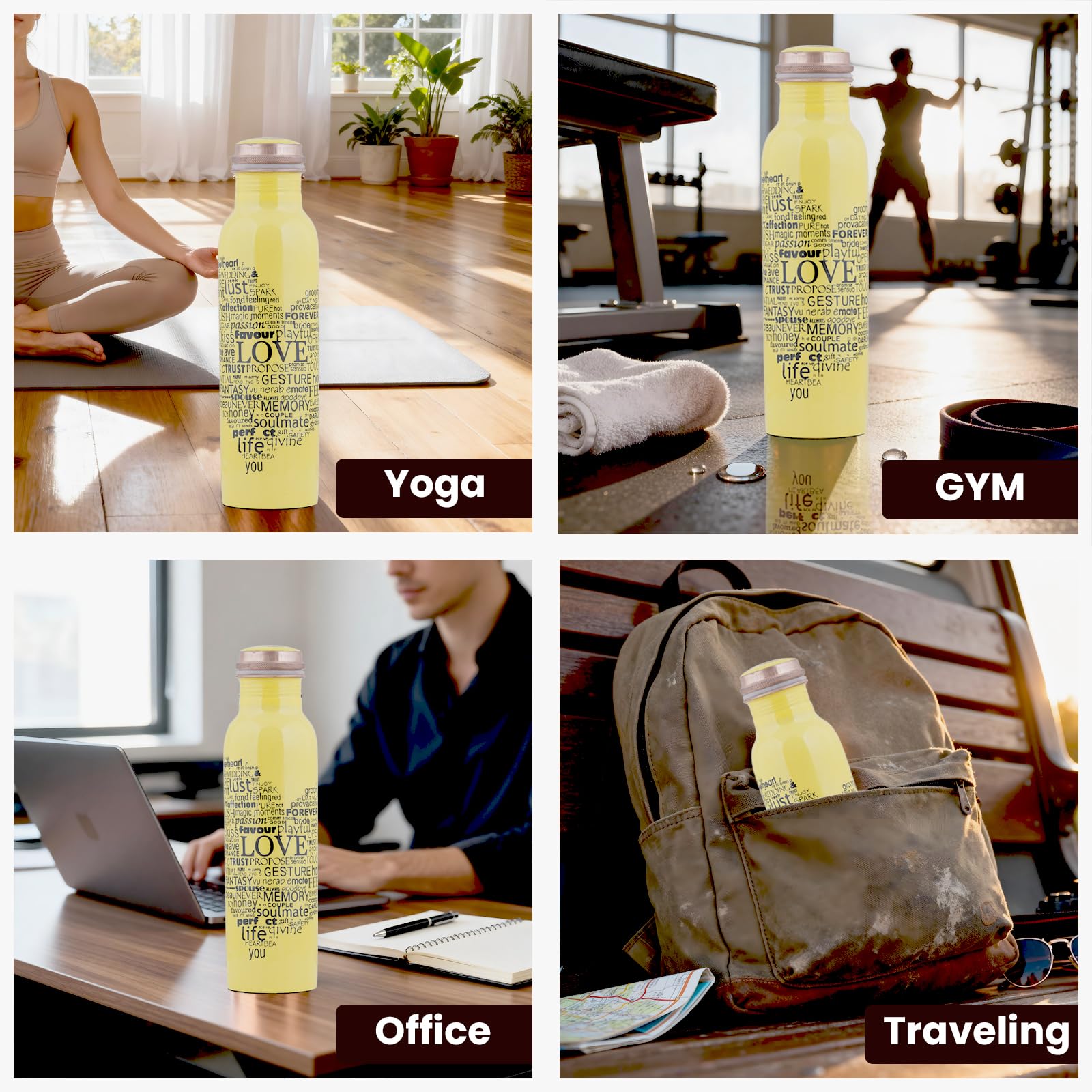 Craft Trade Juego de 2 Botellas de Agua de Cobre Amarillo Impresas con Bolsa de Transporte de Yute | Botellas de Cobre Puro para Beber | Beneficios Ayurvédicos para la Salud | A Prueba de Fugas