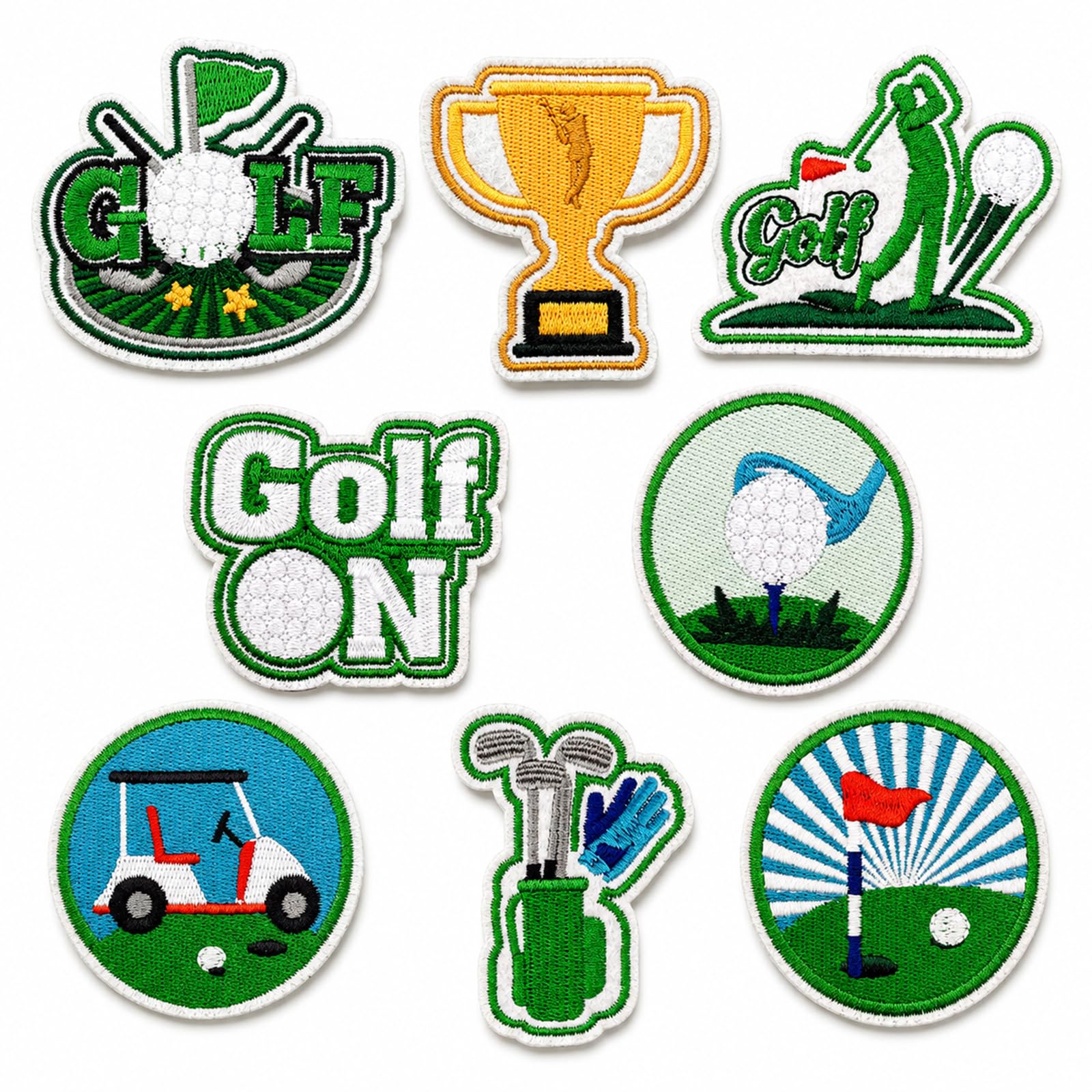 Exylosluxek Golf Sport Themed Iron on Patches, Golf Club Iron on Patches, 8 Pack Embroidered Decorative Patches for Clothing and Accessories