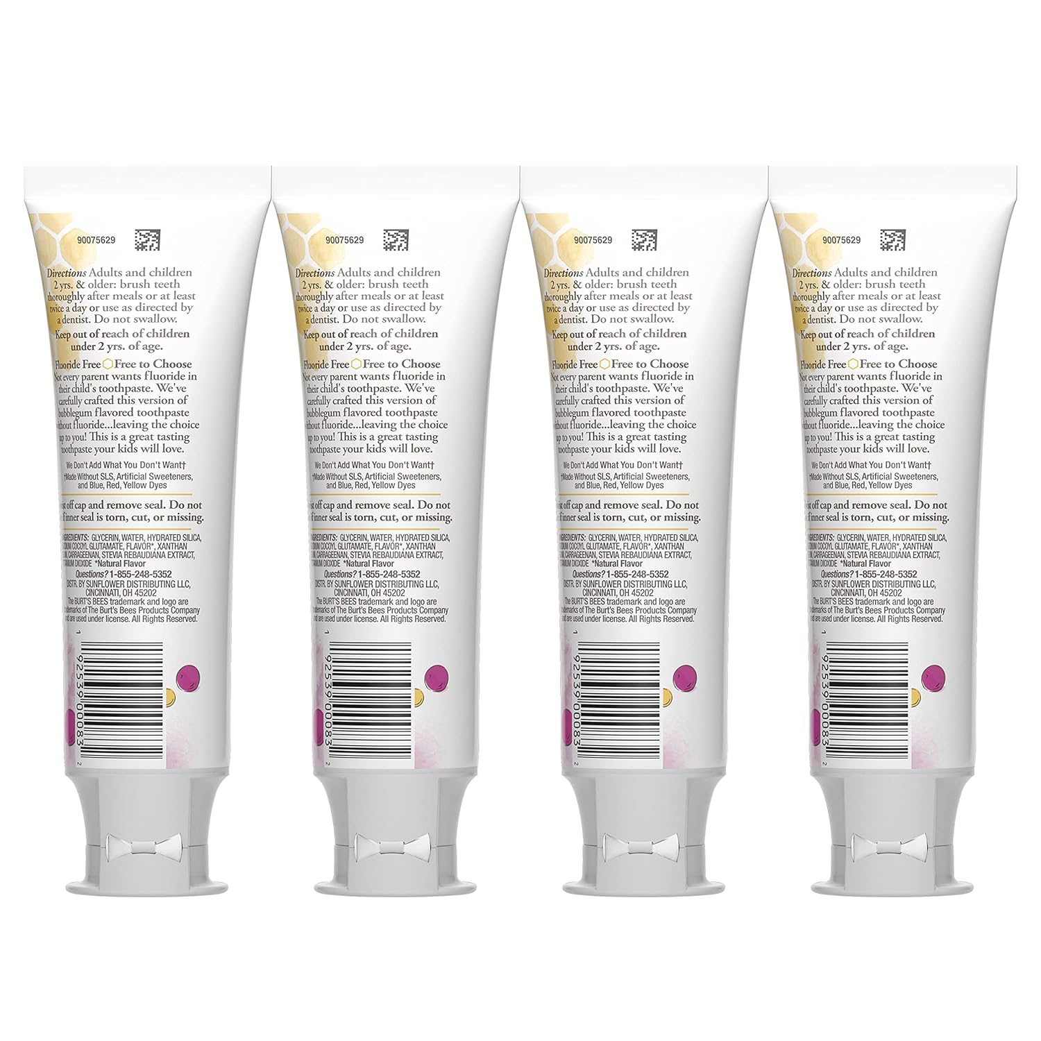 Burt's Bees Kids Toothpaste, Natural Flavor, Fluoride Free, Bubble Bee, 4.7 oz, Pack of 4