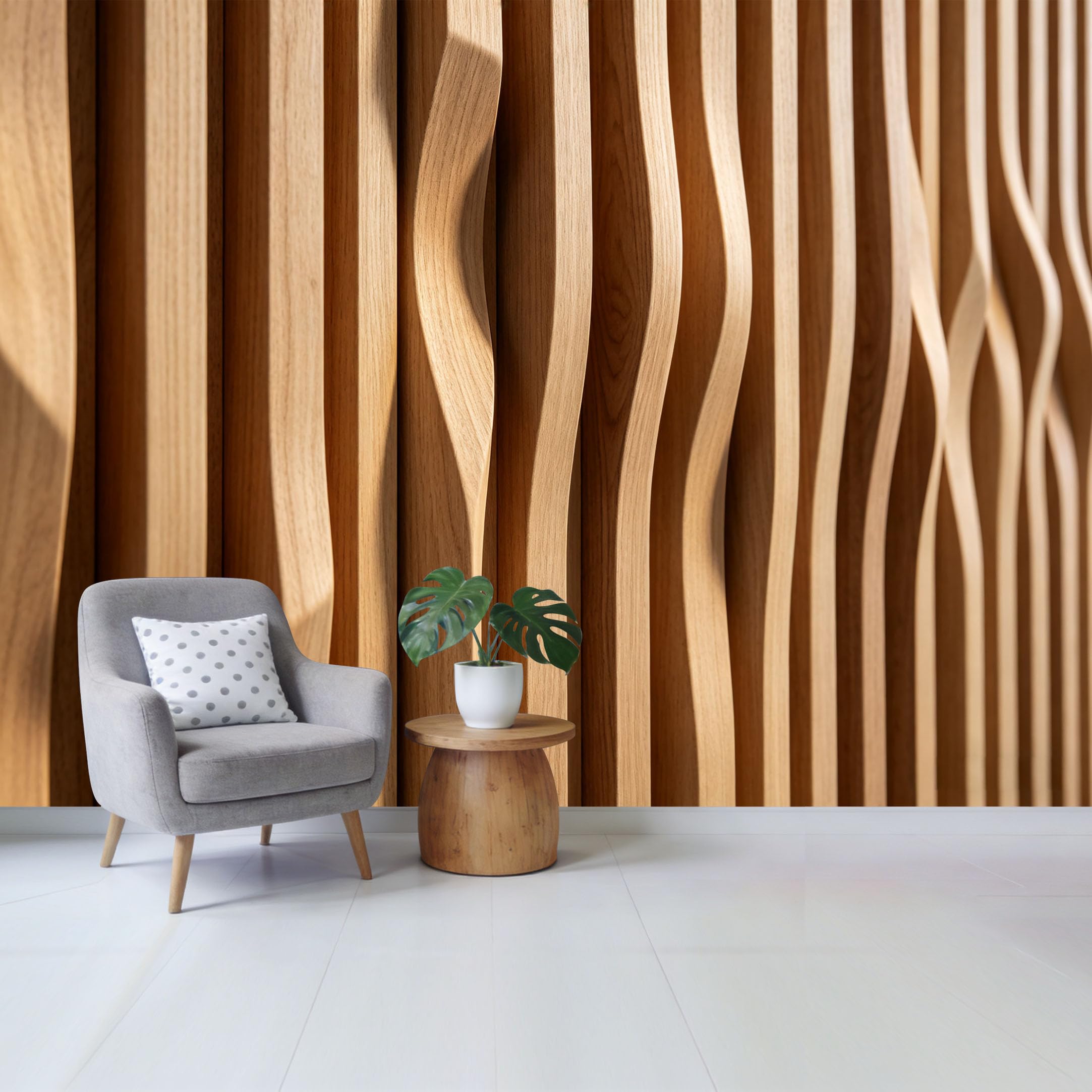 Qzlithotic Yq2605250149 Custom Size Wall Mural Modern 3D Wavy Wood Slat Textured Minimalist Design Selfadhesive Wall Fabric Removable Wallpaper For Home Office Decor