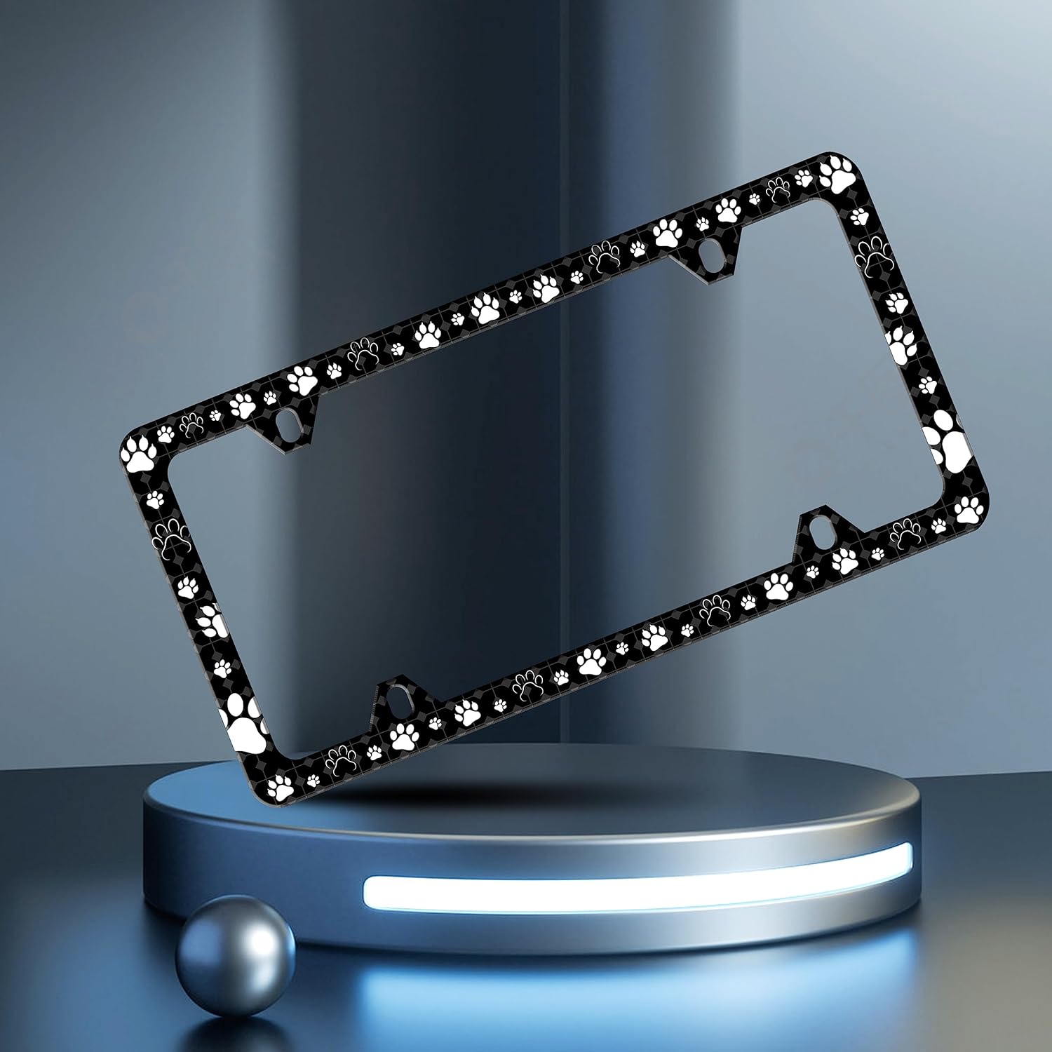 2 Pieces Dog Cat Paw License Plate Frame Pet License Plate Frames Personalise Stainless Steel Funny Design Compatible with Standard License Plate Holder for USA and Canada 6 X 12 with Screws