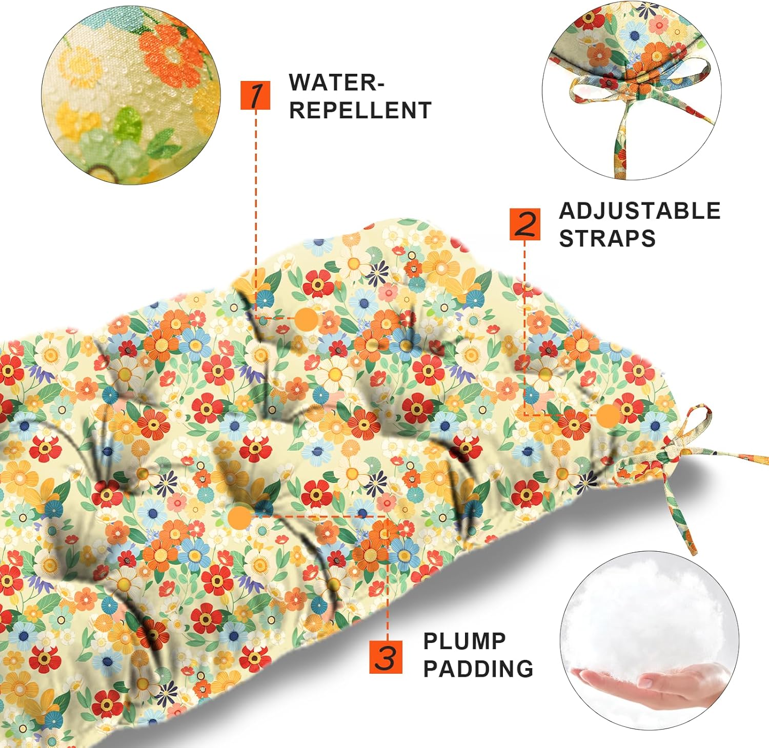 Outdoor Bench Cushions, Garden Waterproof Bench Cushion, Bench Cushions Patio Loveseat,Tufted Chair Pad 41×20 in Replacement Seat Pad Cushion (Daisy, 41x20Inch)