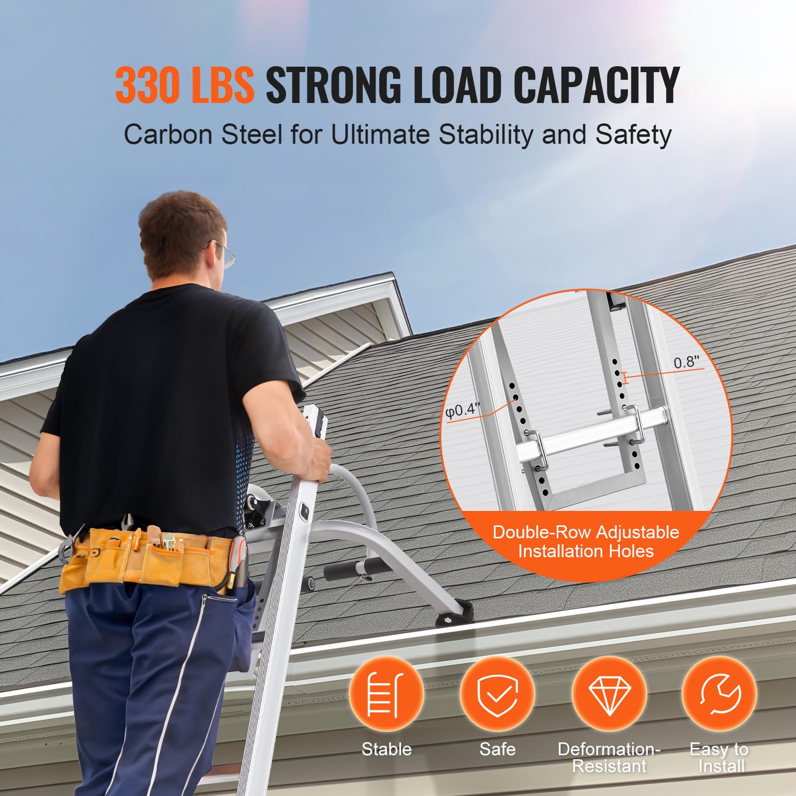 VEVOR Stabilizzatore per Scale, Gancio di Supporto per Scale a Parete Estensibile, Accessori per Scale di Colmo del Tetto Orizzontalmente Verticalmente, Barra a T con Impugnatura in Gomma in Acciaio