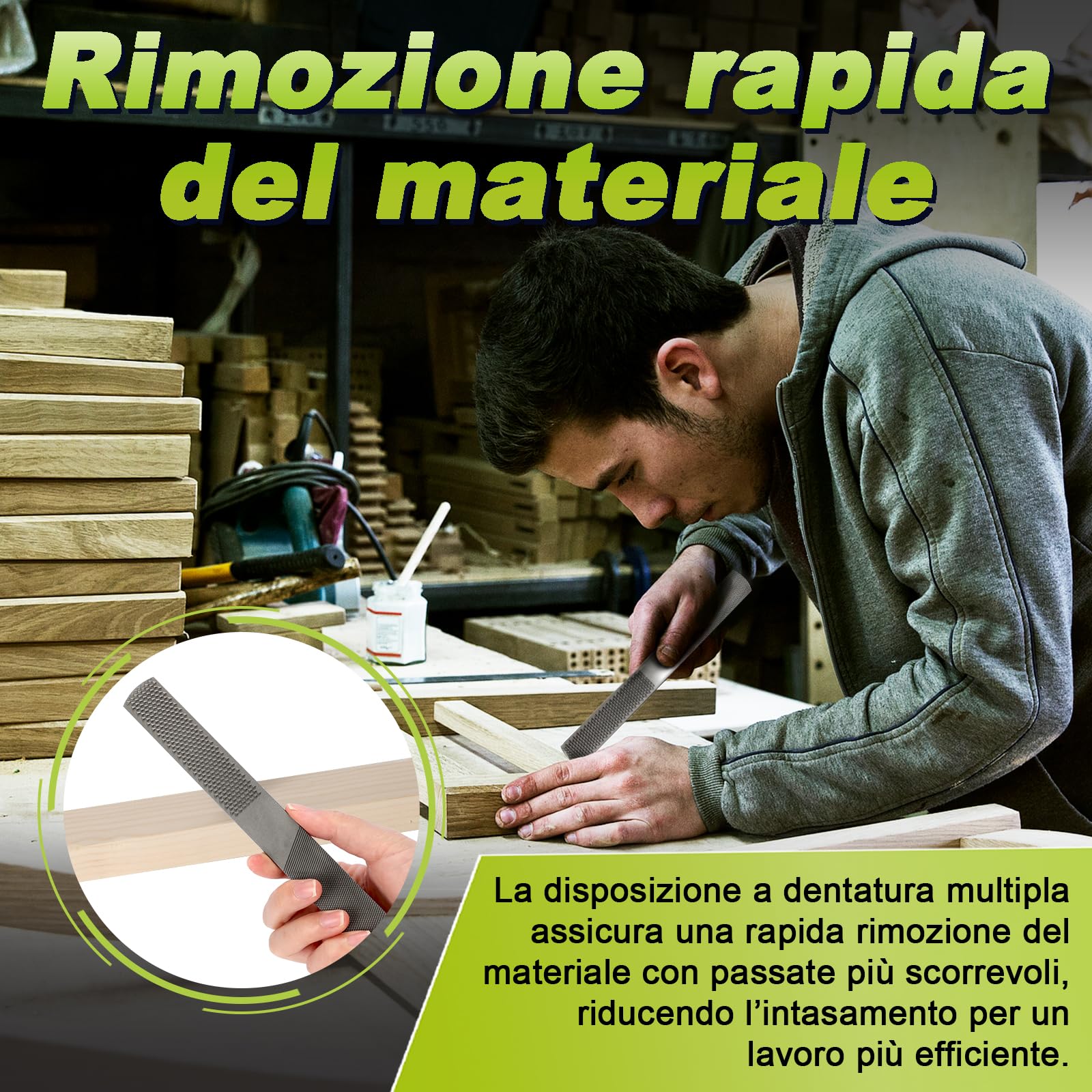 MORROWIND Raspa per Legno, 20 cm Utensile Manuale 4-in-1 in Acciaio ad Alto Tenore di Carbonio con Superfici Piana, Semitonda, Rotonda e Raspa, per Legno, Metallo Tenero e Plastica, 2-Pezzo