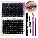 Lash Clusters Kit for Using at Home: Ultra-light, DIY, Natural, Fluffy, Wispy, Waterproof, Anime, Manga, Cat Eye, D Curl, 16-20mm, 100P+200P, Wendy, RT318