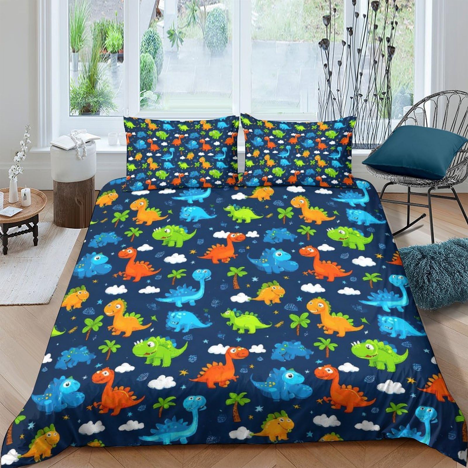 Ctjqhvkz Style-8 3D Printed Colorful Dinosaur Fitted Sheet Microfiber Soft Breathable Cartoon Bed Cover For Bedroom Guestroom Mattress Protection Decor Single（135X200cm）