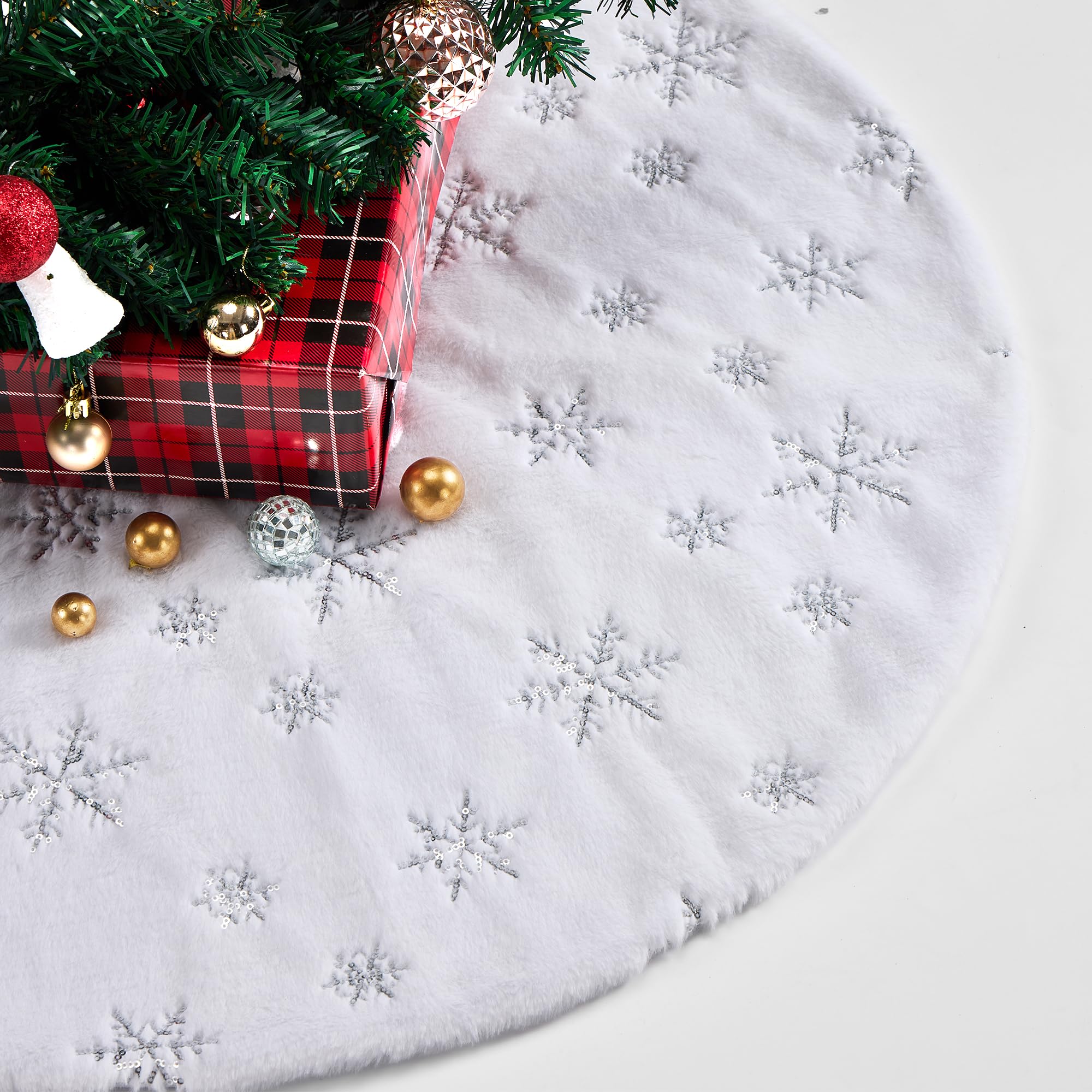 Falda Árbol de Navidad, Falda para Árbol de Navidad Redonda, Faldon Arbol Navidad Blanca 90cm, para Decoración Debajo del árbol de Navidad