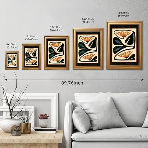 Miniatura 3 de Arte de pared abstracto con marco dorado vintage, póster botánico moderno de mediados de siglo, lienzo geométrico de oscuridad, impresión retro