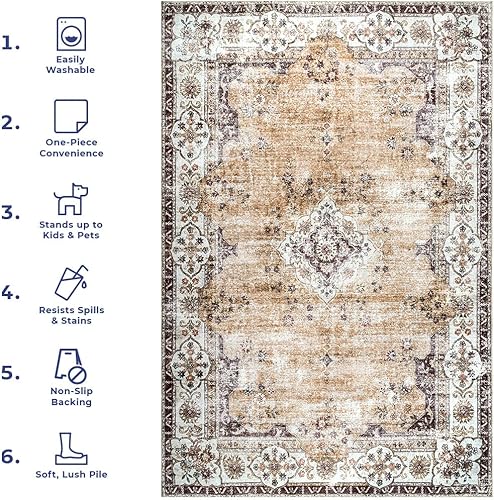 Miniatura 9 de nuLOOM Paisley - Alfombra lavable a máquina, con diseño de medallón floral desteñido, 4 x 6 pulgadas, color rosa claro