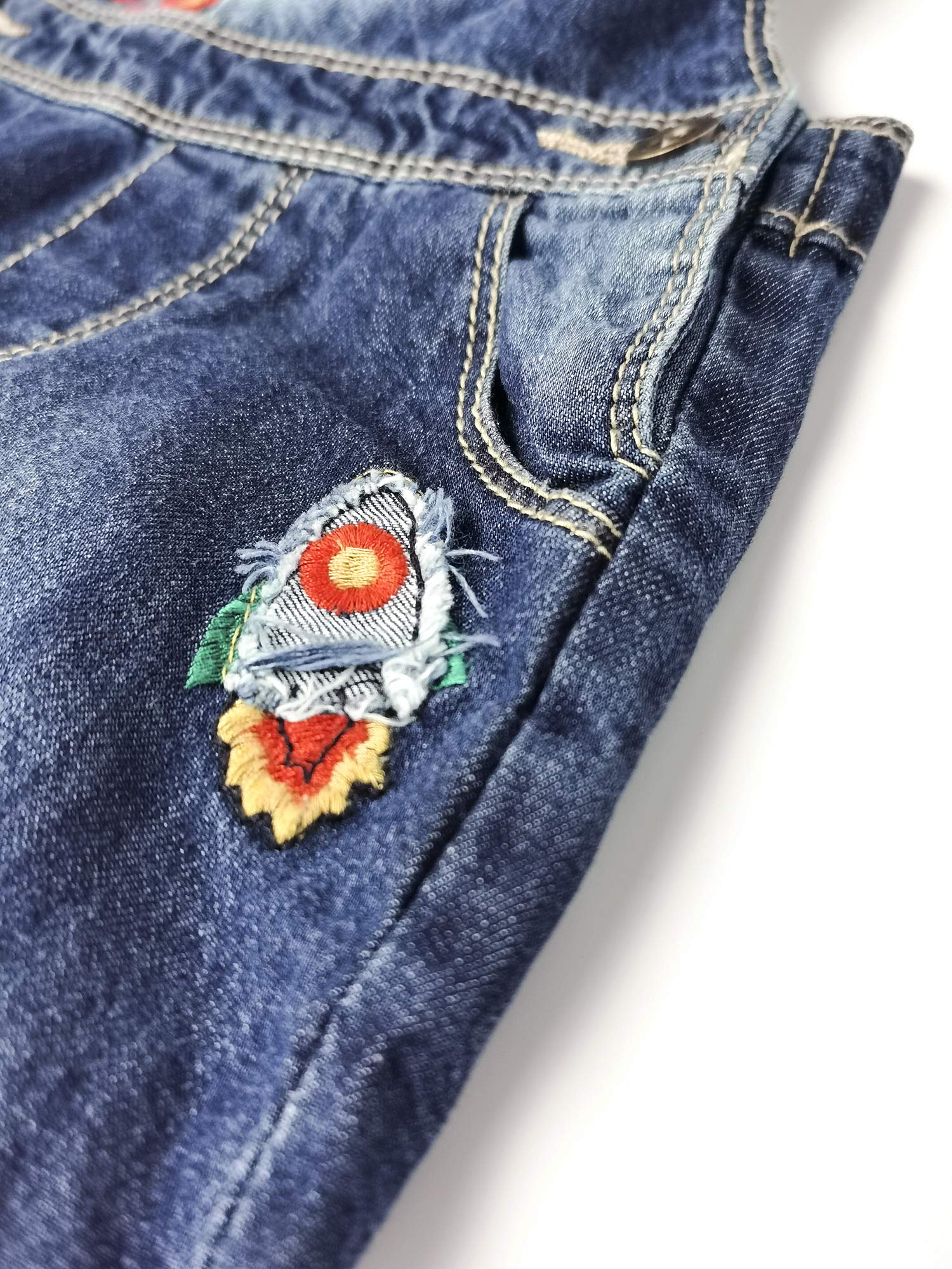KIDSCOOL SPACE Salopette in denim di cotone lavato ricamato con fiori per bebè e bambine