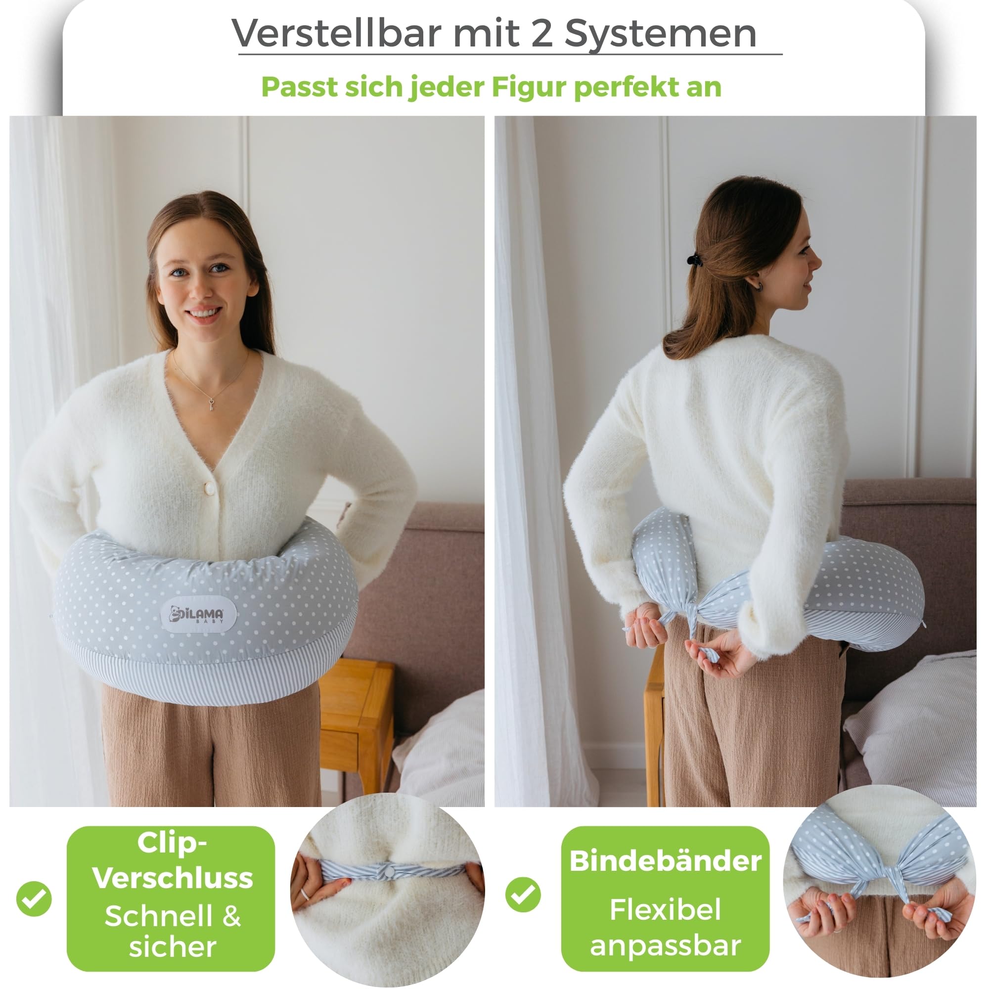 Dilamababy Schwangerschaftskissen mit Memory Foam Floken und Faserbällchen - Stillkissen XXL - Pregnancy Pillow - Multifunktionale Seitenlagerung mit Baumwollbezug 100% für Schwangere