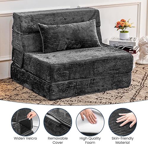 Miniatura 5 de Sofá cama plegable, silla convertible con almohada, sofá plegable de espuma viscoelástica de alta densidad, sofá futón plegable para sala de estar,