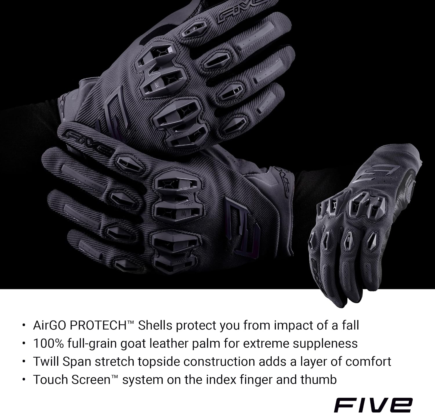 FIVE GLOVES Stunt EVO 2 Motorcycle Gloves for Men - Riding Gloves for Motorcycle, Scooter and More, with AirgoProtech Shells, Black/Red