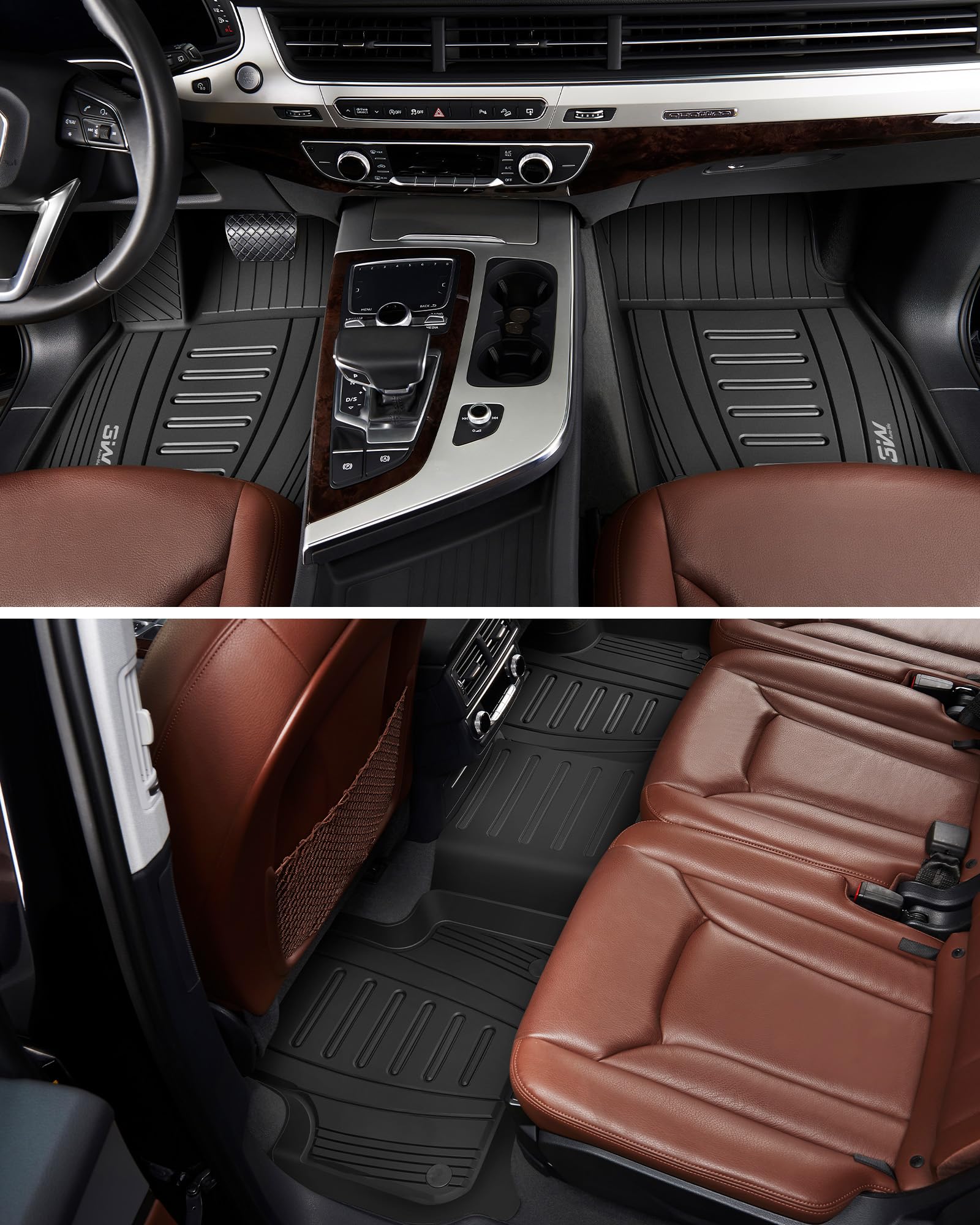 3W Fußmatten für Audi Q7 4M 2016-2026/Q8 2019-2026 | TPE Thorex™ Allwetter | 3D Maßgeschneiderte Passform | Hundefreundlich Auto Zubehör | Wasserdicht & Kratzfest | Antirutsch