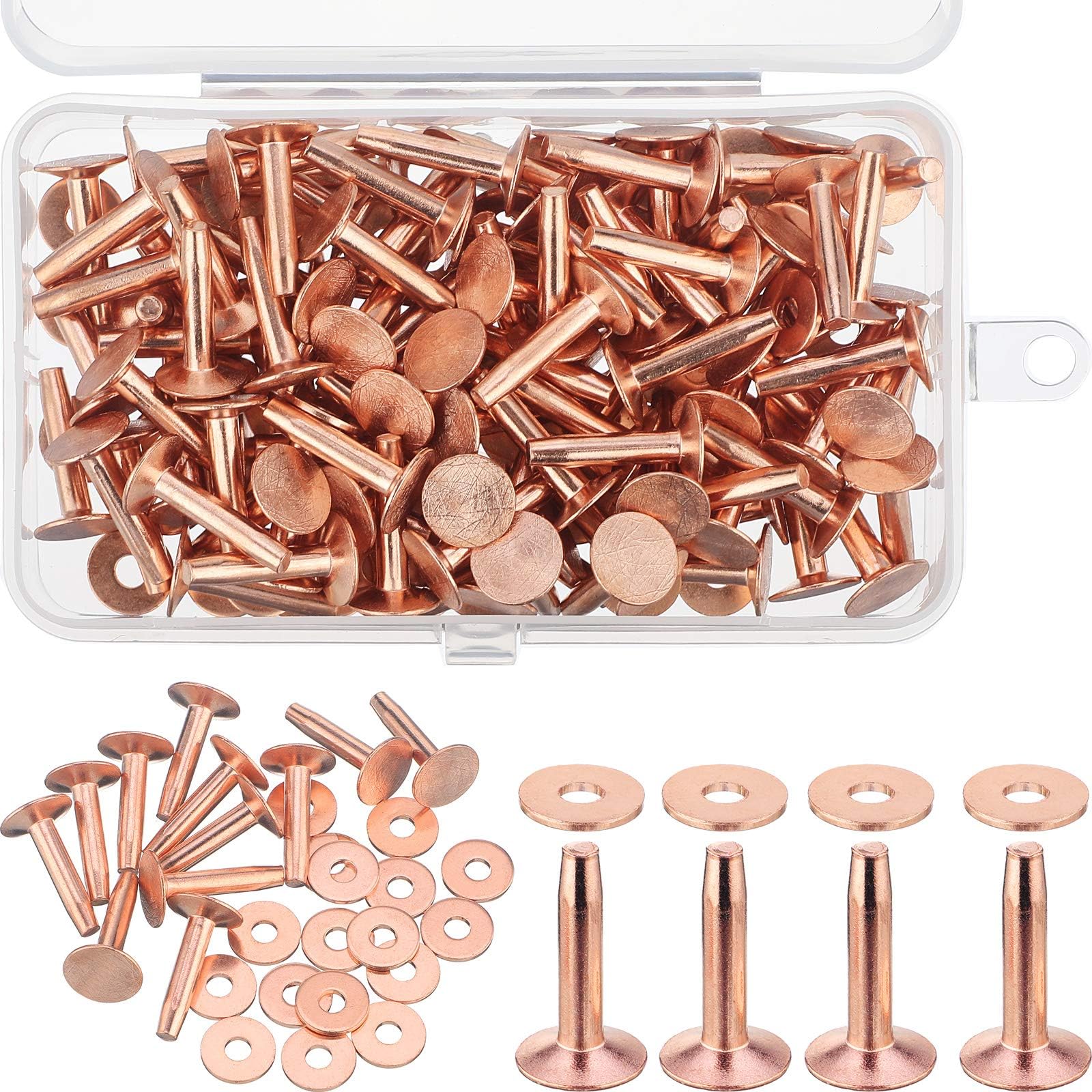 Ripeng Copper Rivets and Burrs Washers Leather Copper Rivet Fastener for Belts Wallets Collars Leather DIY Craft Supplies(200 Sets,5/8 Inch, Size 9)
