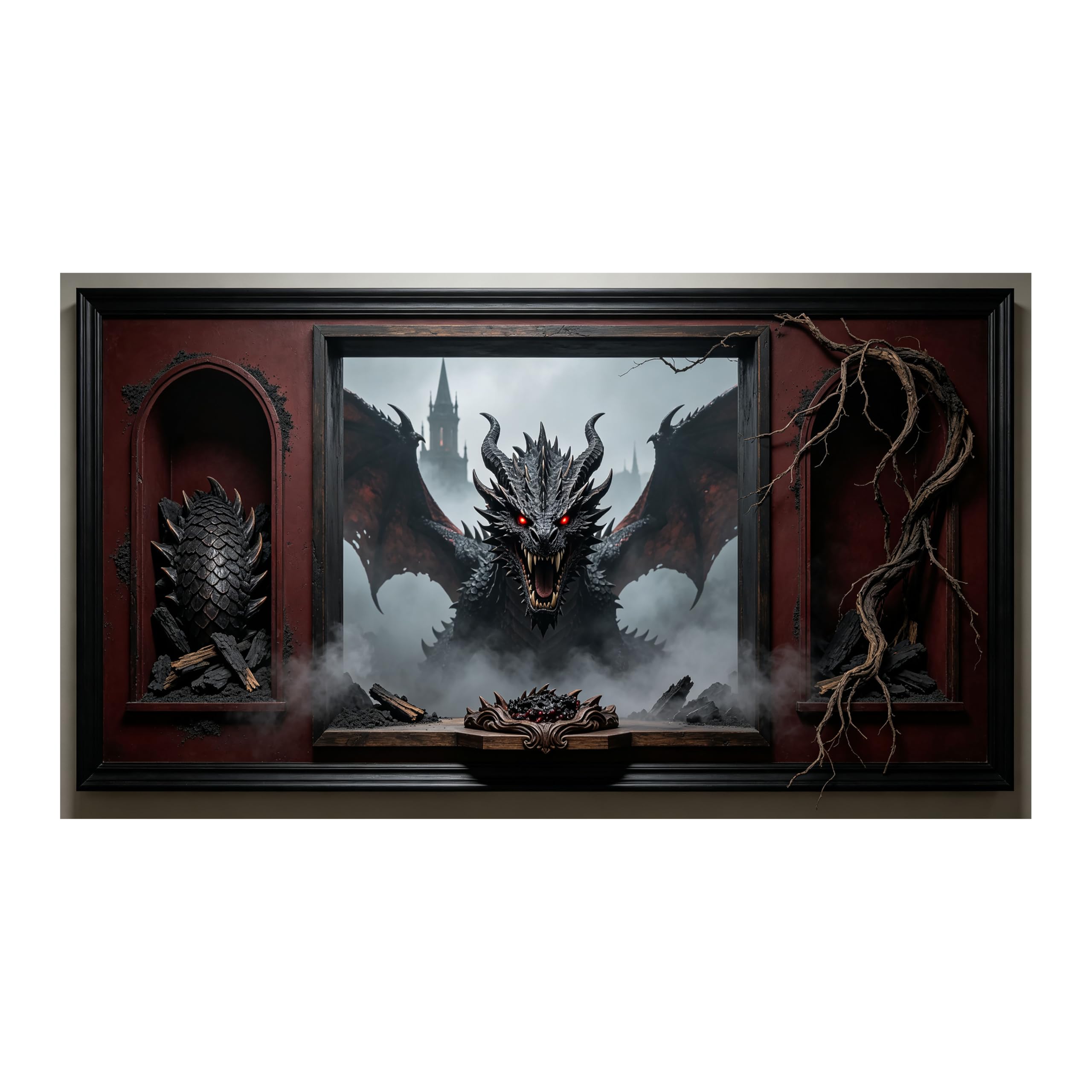 Yzpallescene Art260711199 3D Framed Wall Art Gothic Dragon Dark Fantasy 3D Effect Large Size Selfadhesive Removable Wall Decor Prints Artwork For Living Room Bedroom Office