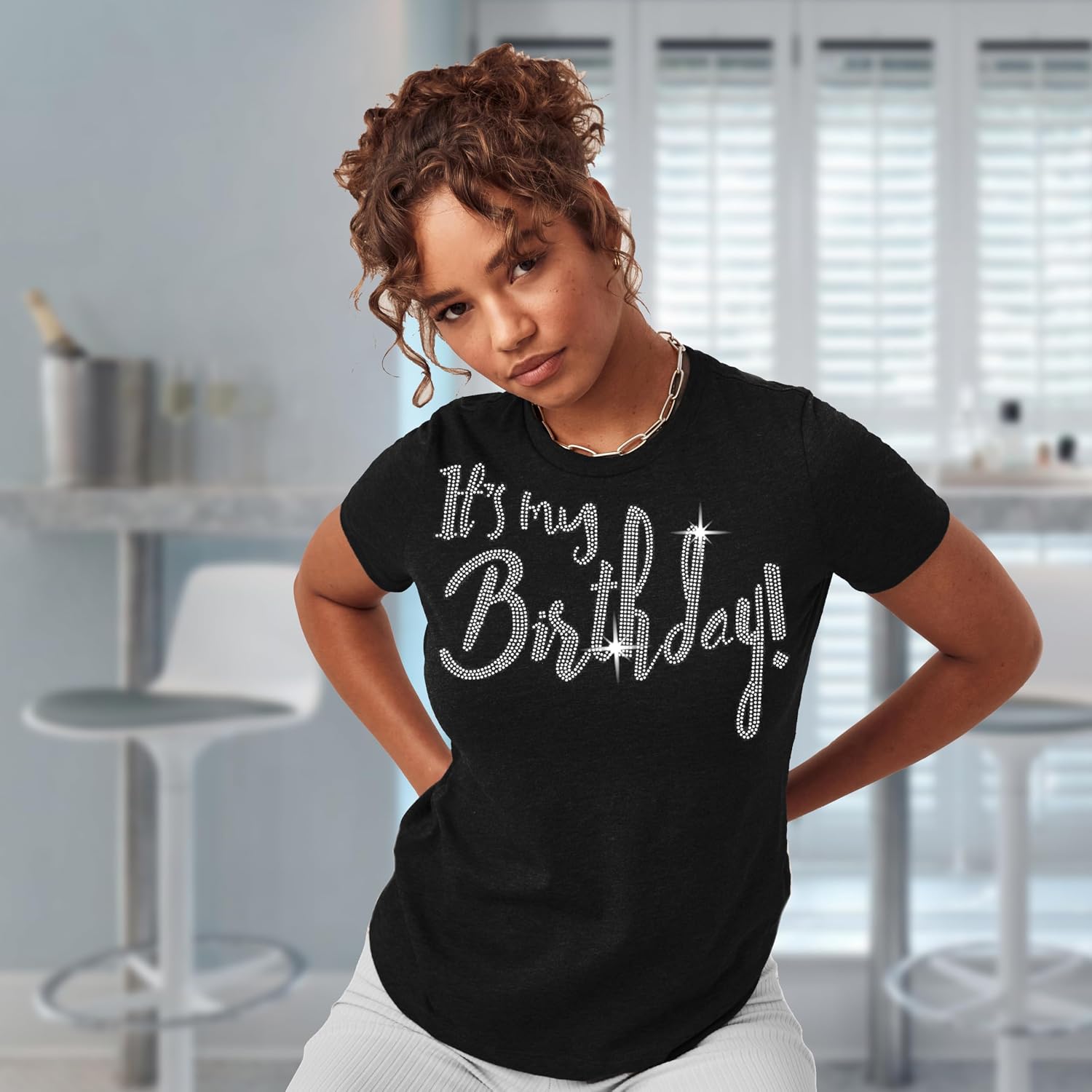 Its My Birthday Shirts for Women - Real Crystal Rhinestone Birthday Squad Tees - Womens Party Outfits image 2