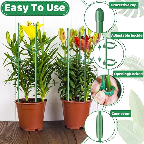 Miniatura 4 de Juego de 28 estacas para plantas, 15.7 y 11.8 pulgadas con 28 clips para plantas y 14 tubos de conexión para plantas de interior y exterior, flores,