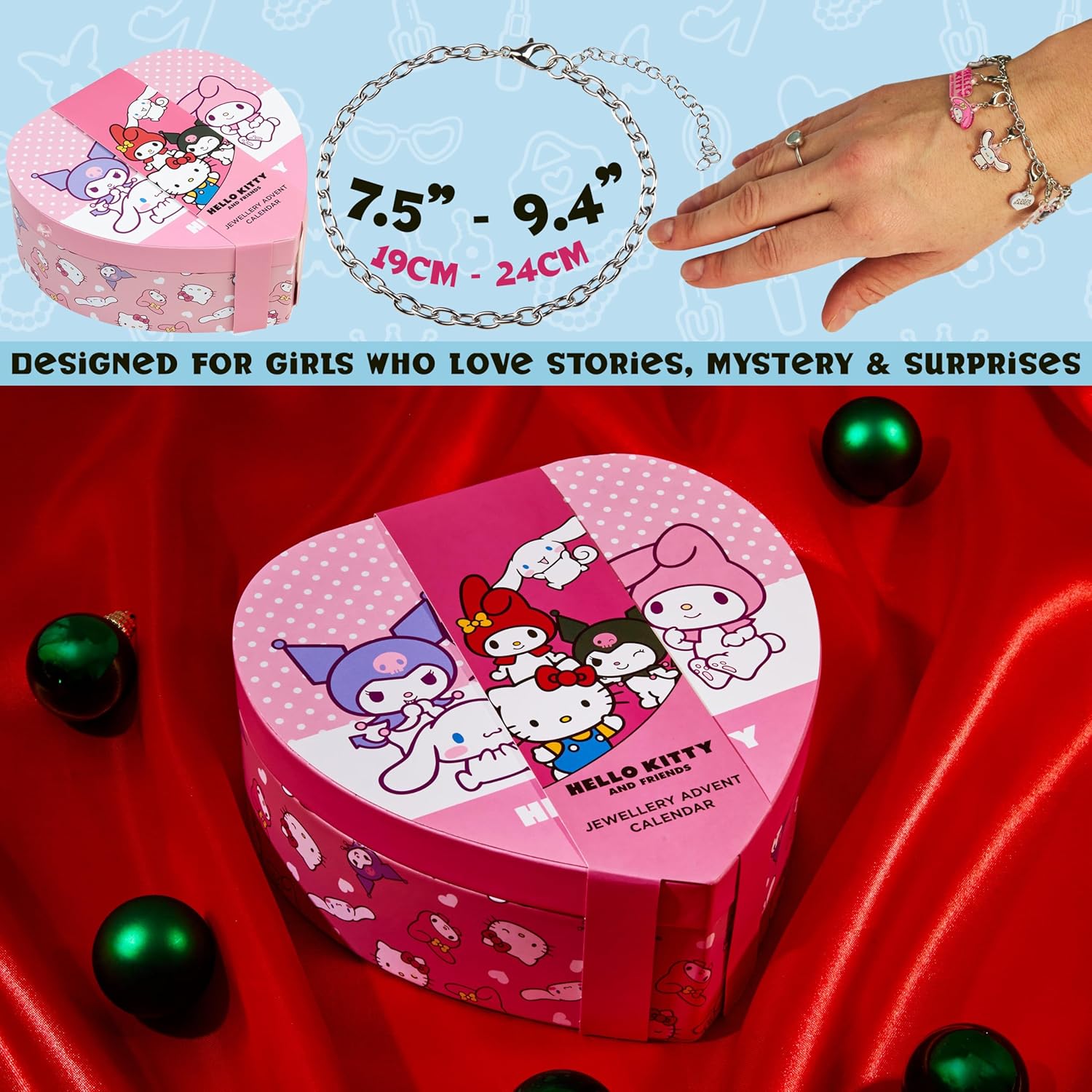 Get Trend Hello Kitty Sanrio Advent Calendar 2025 Girls, Charm Bracelet Kawaii Jewelry, Kuromi, Cinnamoroll, My Melody, Xmas Gifts for Girls (Pink Hello Kitty)