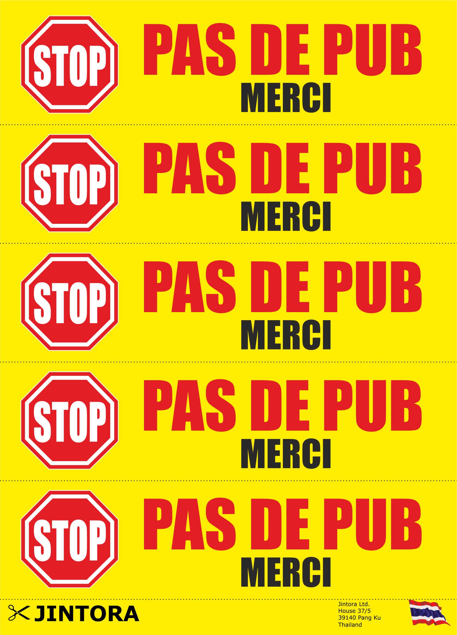 Autocollant Stop Pub. Pas De Pub - Sticker Autocollant Pour Boite Aux Lettres