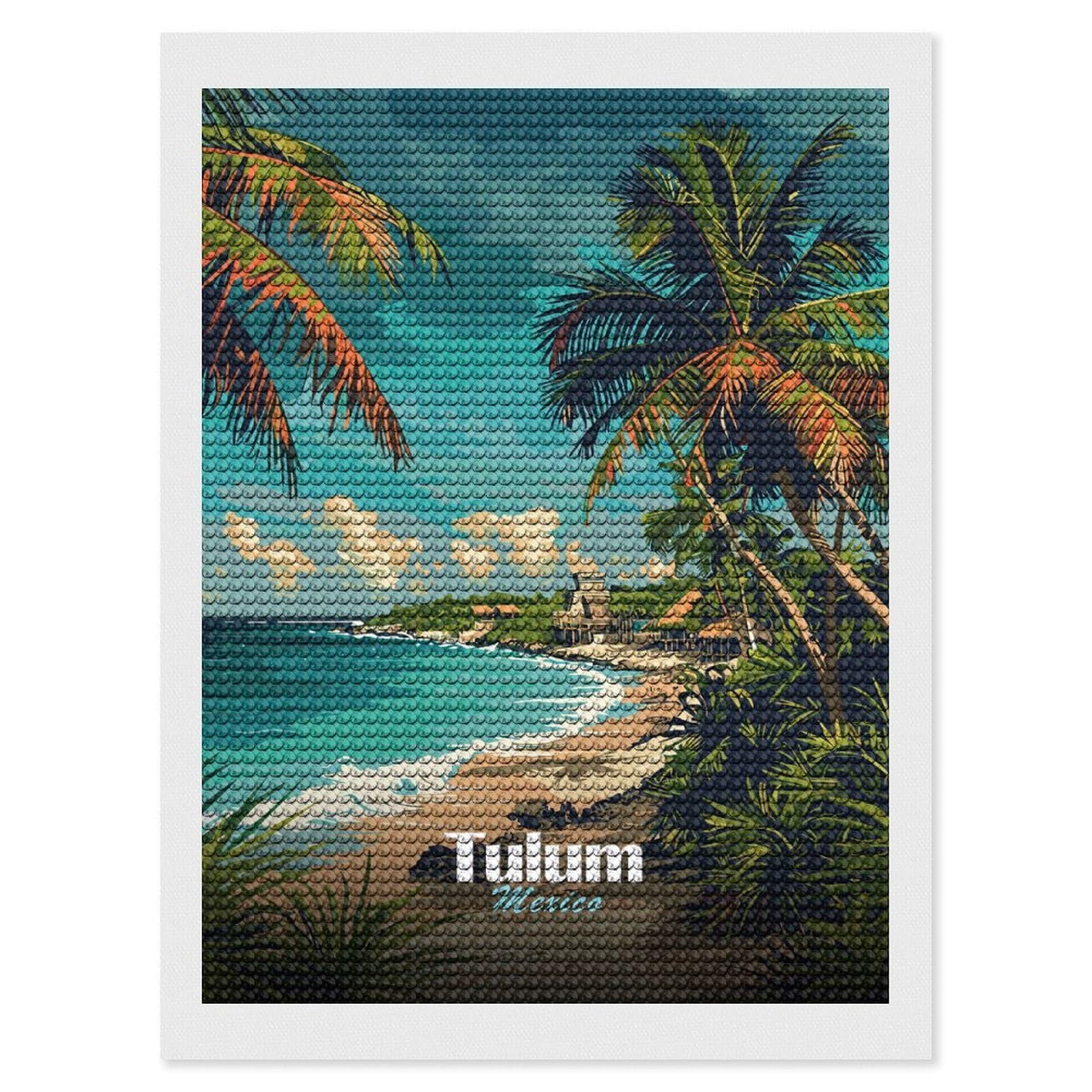 Junmoney Tulum Mexico Beach Travel Diamond Art Kit 12"x16", Relaxing DIY Hobby, Satisfying Creative Project, Living Room Decor, for Women